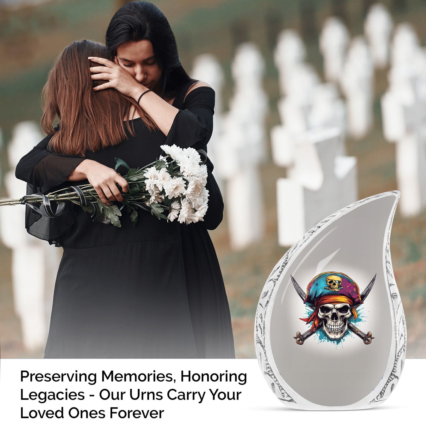 Large Pirate skull art urn for adult male ashes, perfect as a dad urn or funeral decoration