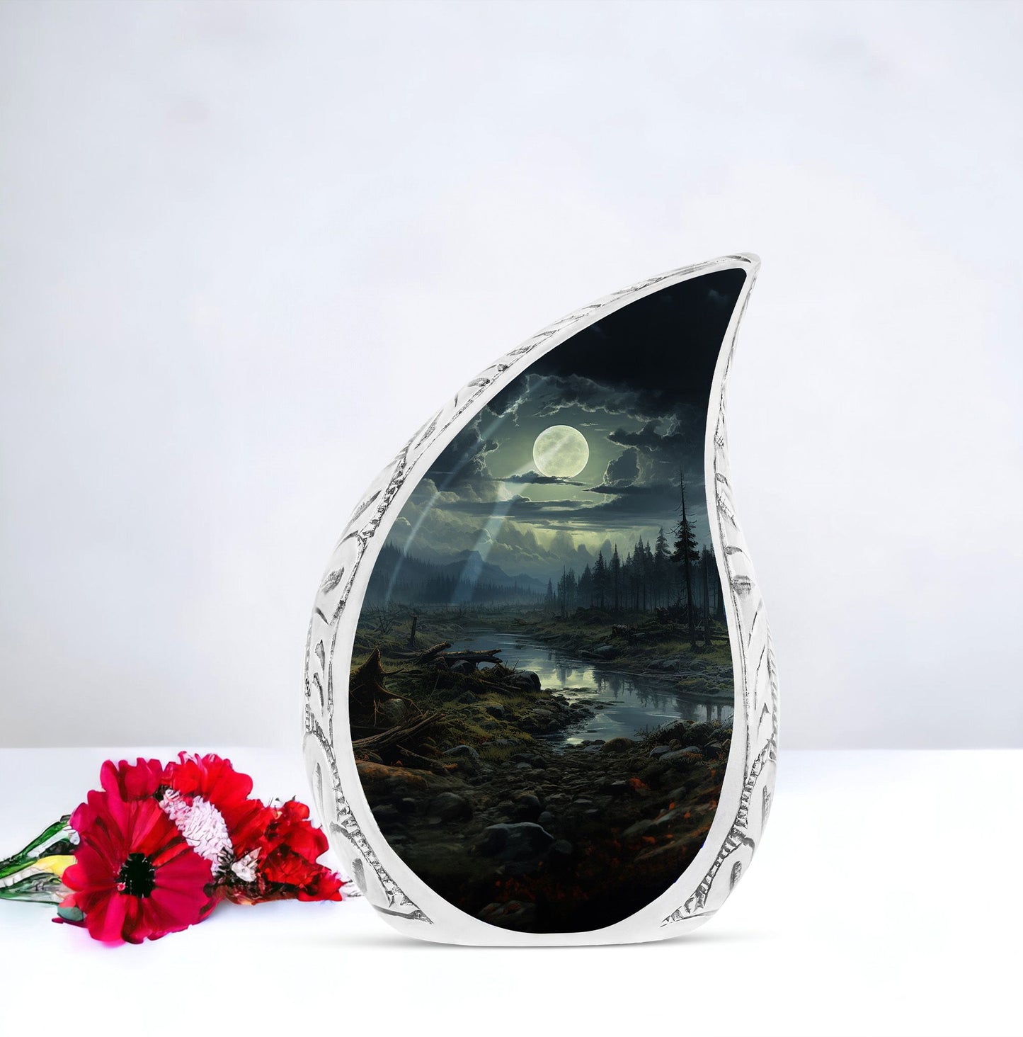 A Moonlit Teardrop Urn set, ideal funeral vessel for adult male ashes