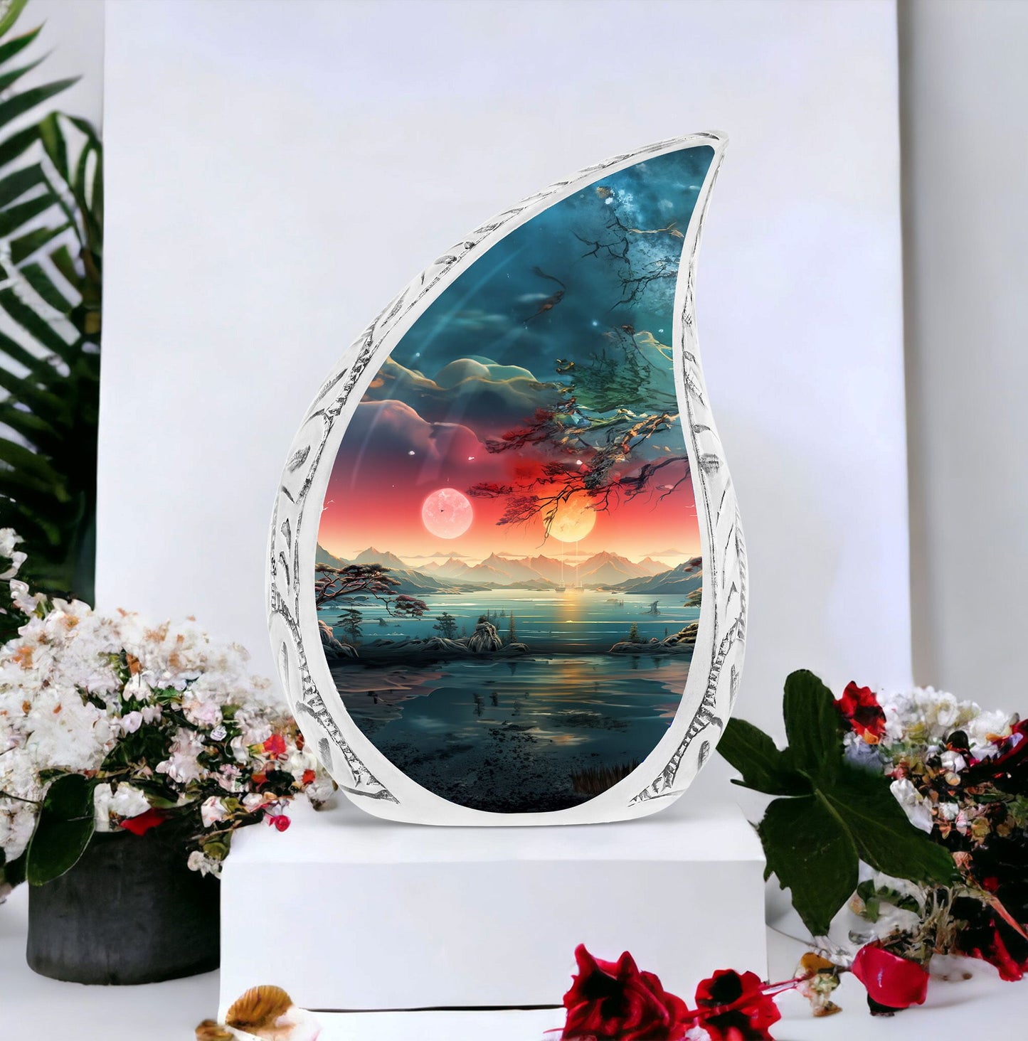 Large 'Sunset Majesty' urn fit for adult male human ashes, ideal for burial