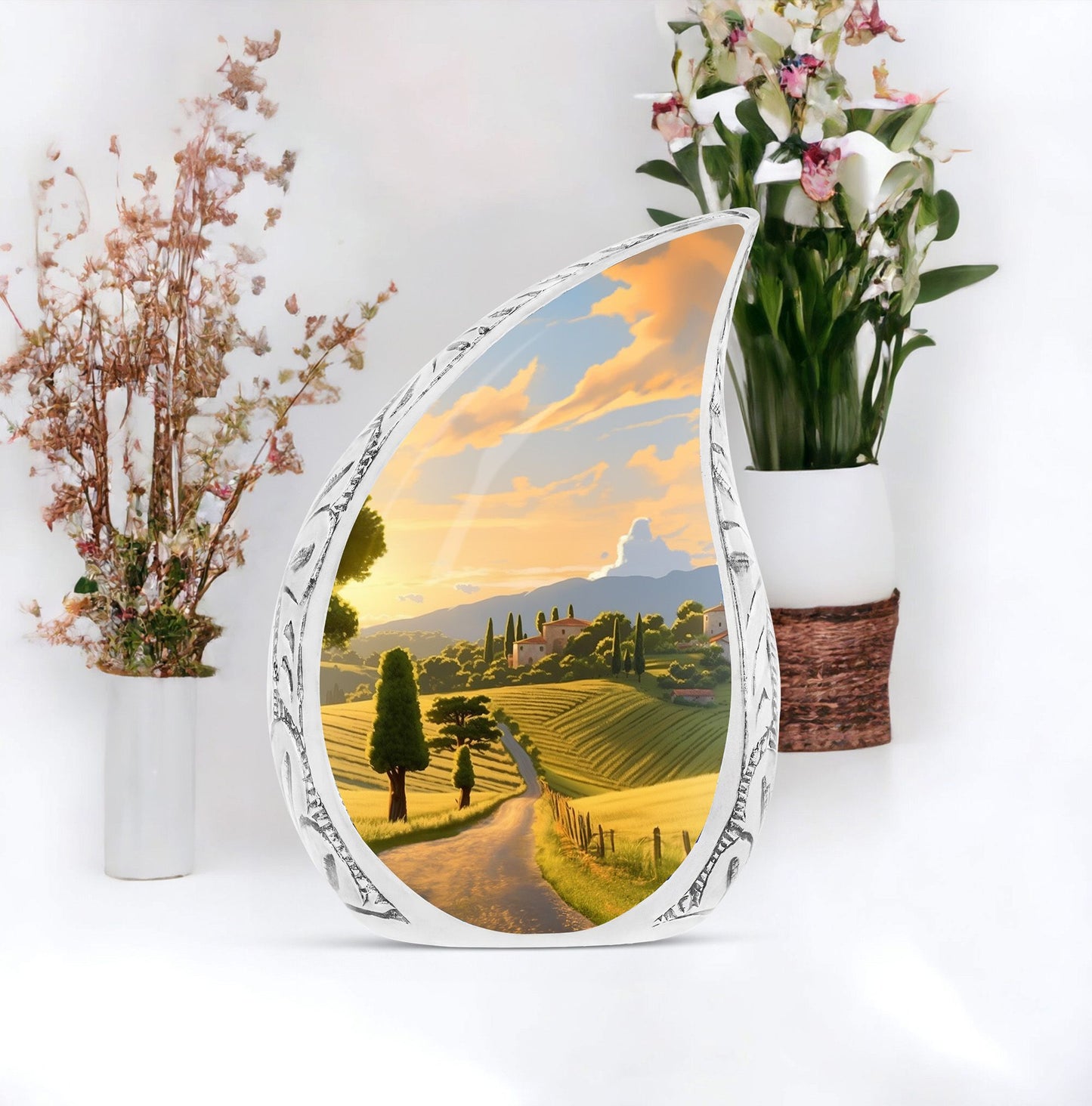 Large golden hour cremation urn for women's ashes, ideal for memorials and funerals.