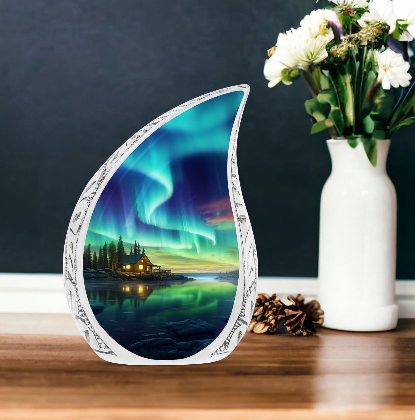 Large Cosmic Symphony urn used for holding human ashes, appropriate for burial in ground or cremation settings