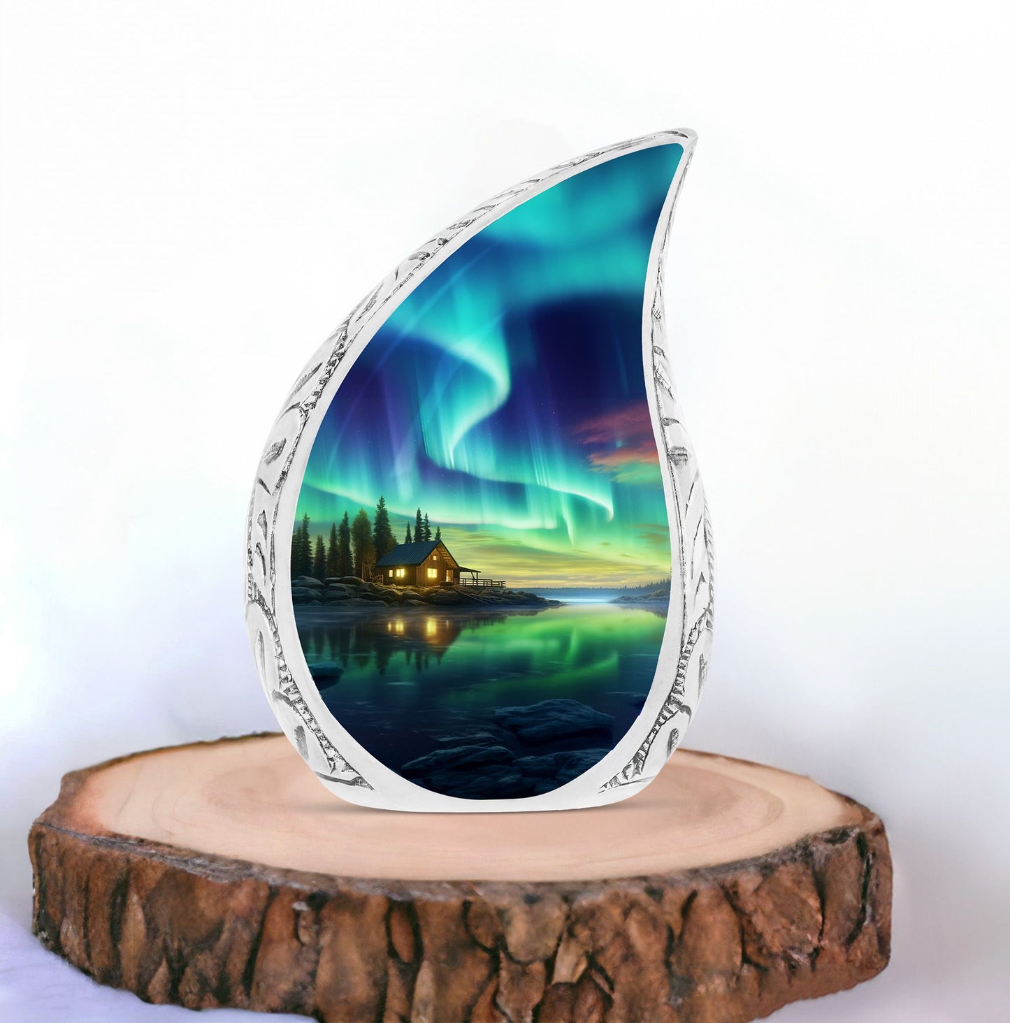 Large Cosmic Symphony urn used for holding human ashes, appropriate for burial in ground or cremation settings