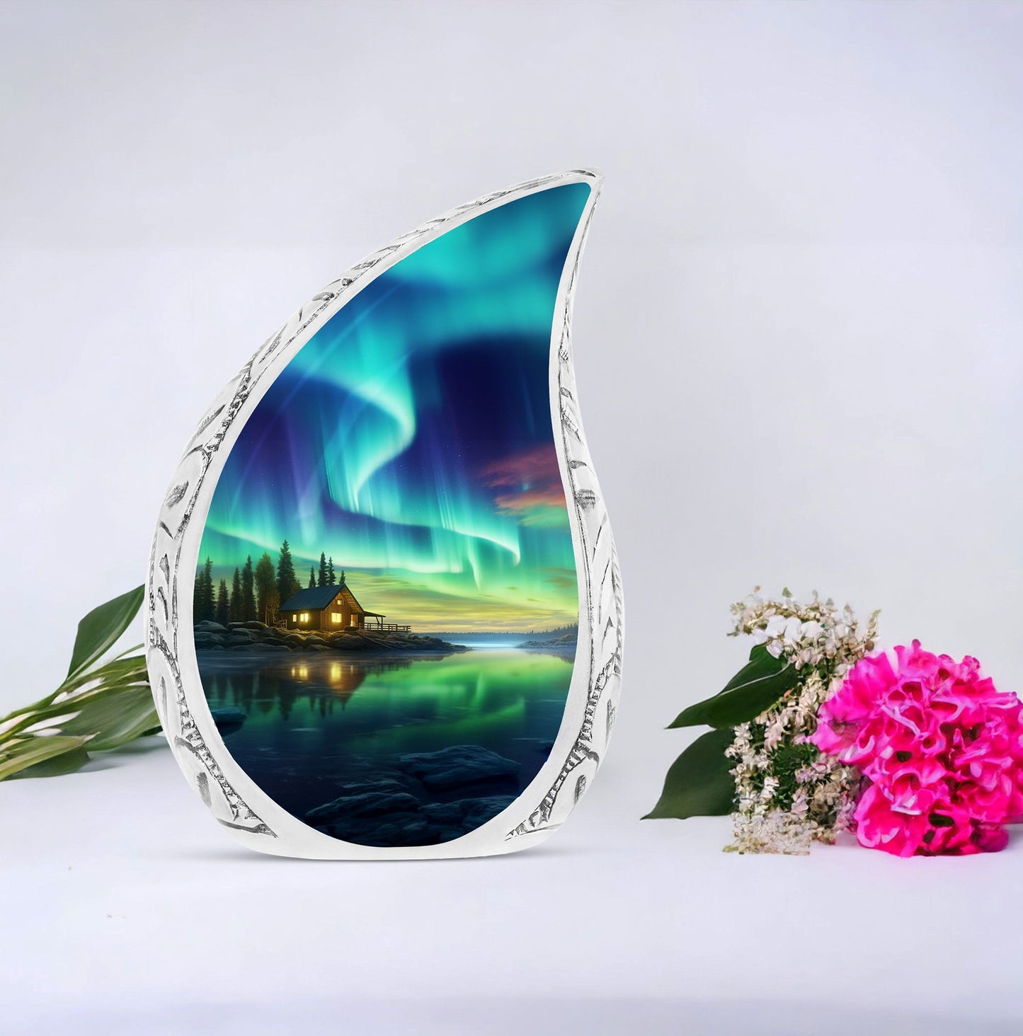 Large Cosmic Symphony urn used for holding human ashes, appropriate for burial in ground or cremation settings