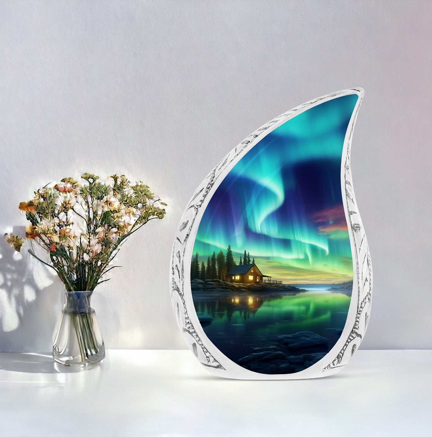 Large Cosmic Symphony urn used for holding human ashes, appropriate for burial in ground or cremation settings