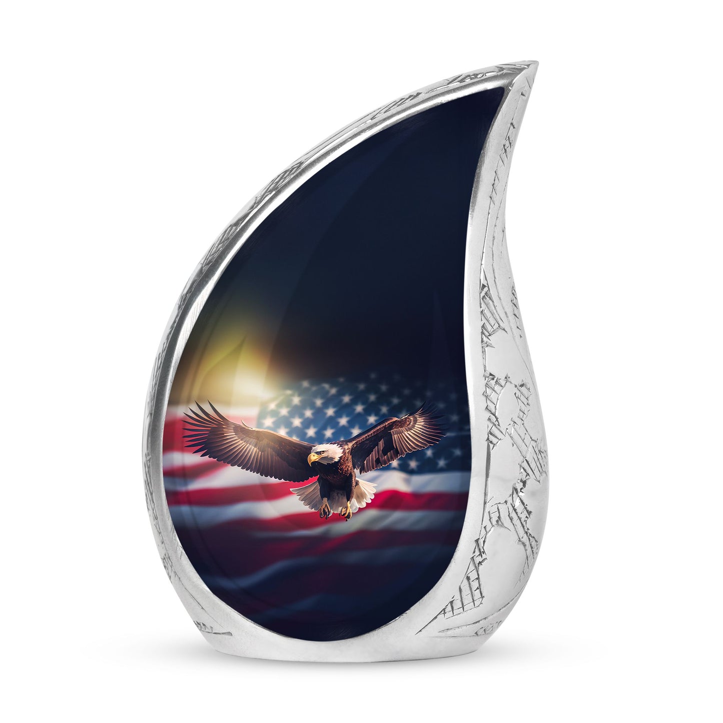 Eagle with American Flag Cremation Urn, Memorial Urn For Human Ashes