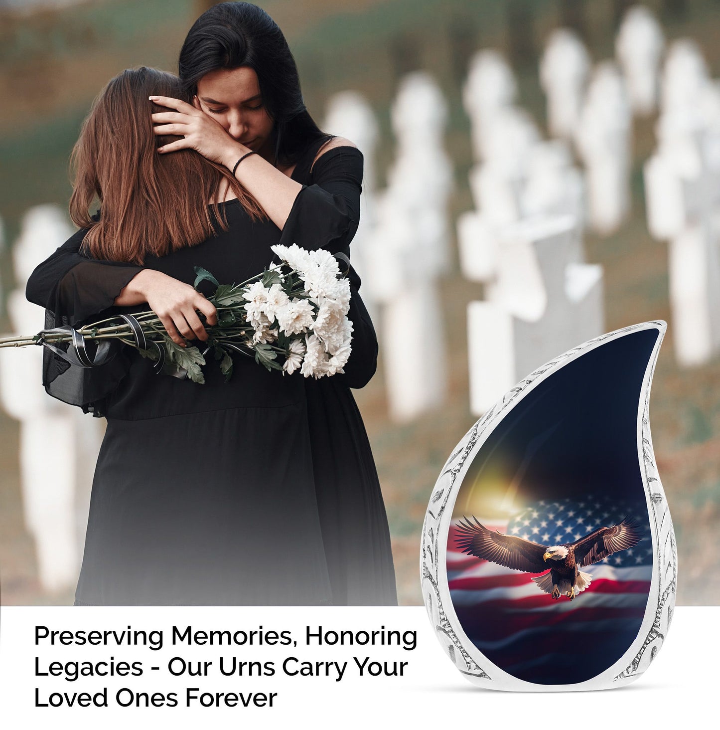 Large decorative eagle and stars urn, ideal for housing adult male human ashes
