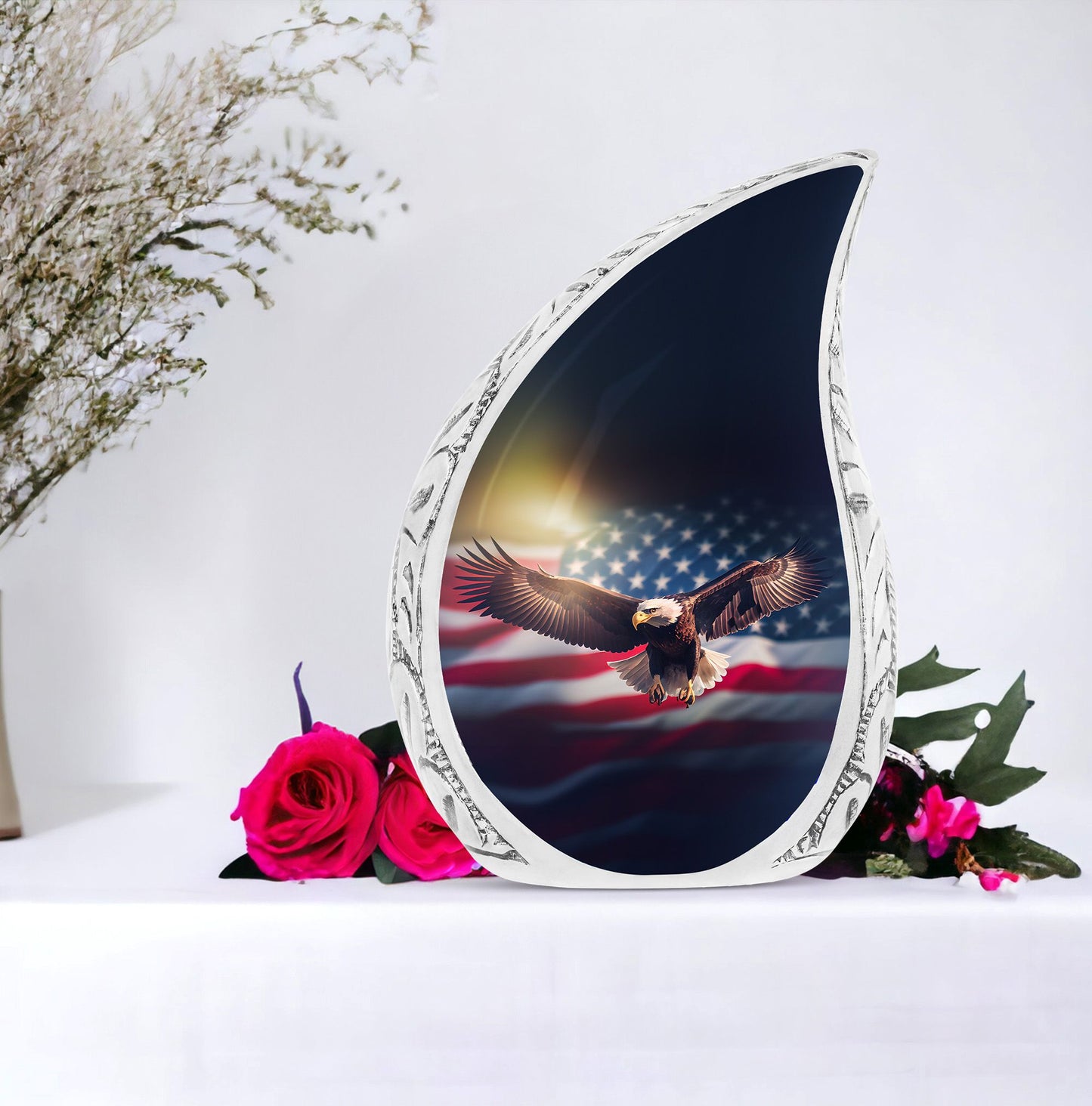 Large decorative eagle and stars urn, ideal for housing adult male human ashes