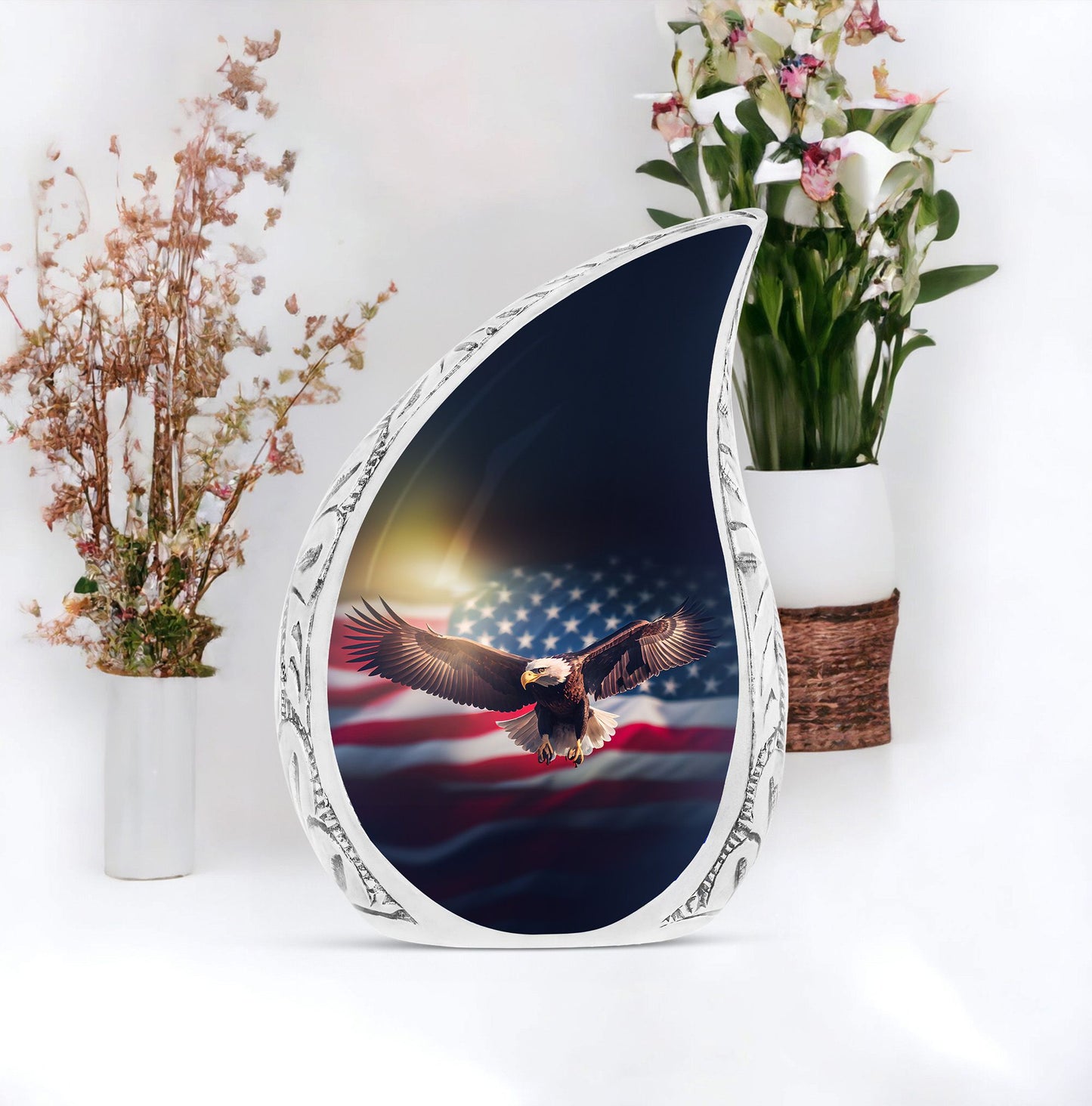 Large decorative eagle and stars urn, ideal for housing adult male human ashes