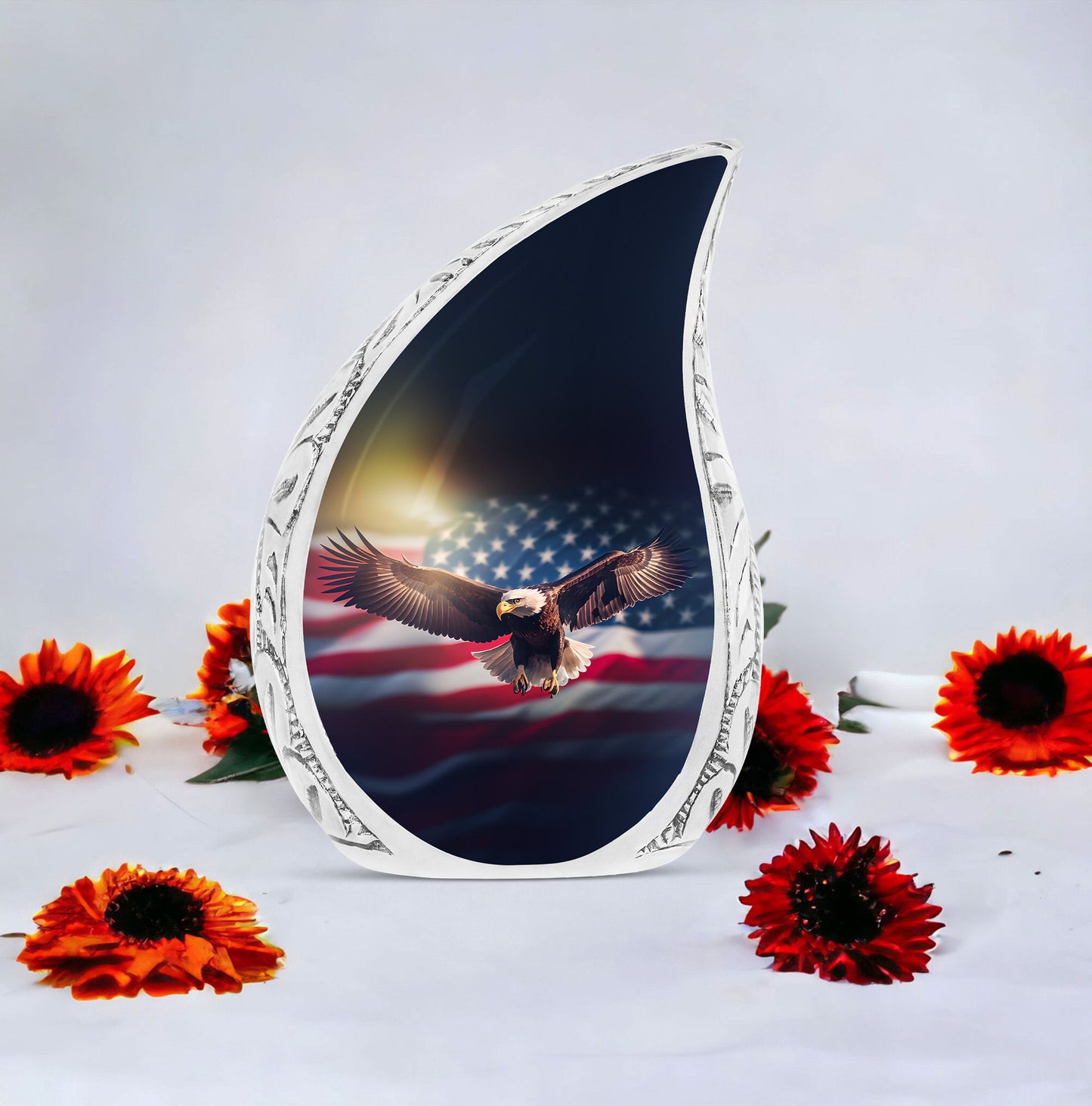 Large decorative eagle and stars urn, ideal for housing adult male human ashes