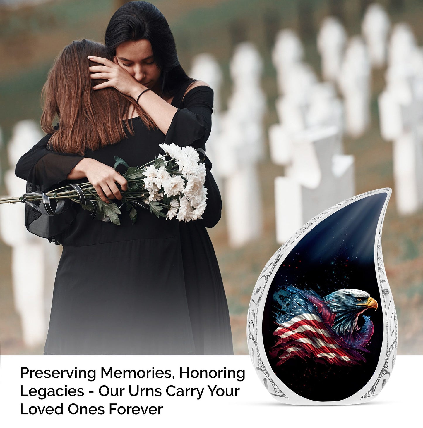 Elegant Eagle in Flight cremation urn, large burial urn for adult human ashes, unique metal funeral urn for women