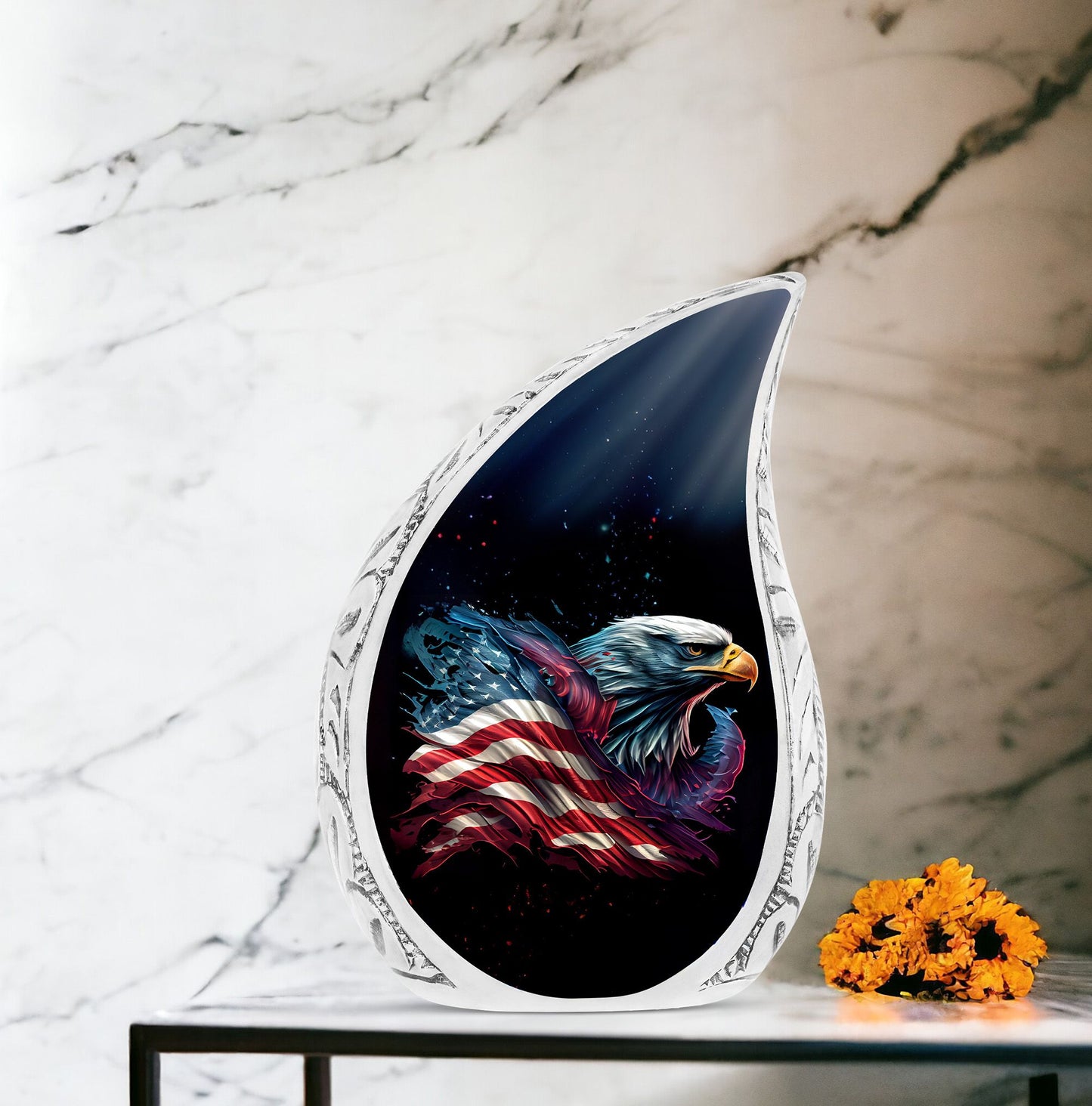 Elegant Eagle in Flight cremation urn, large burial urn for adult human ashes, unique metal funeral urn for women