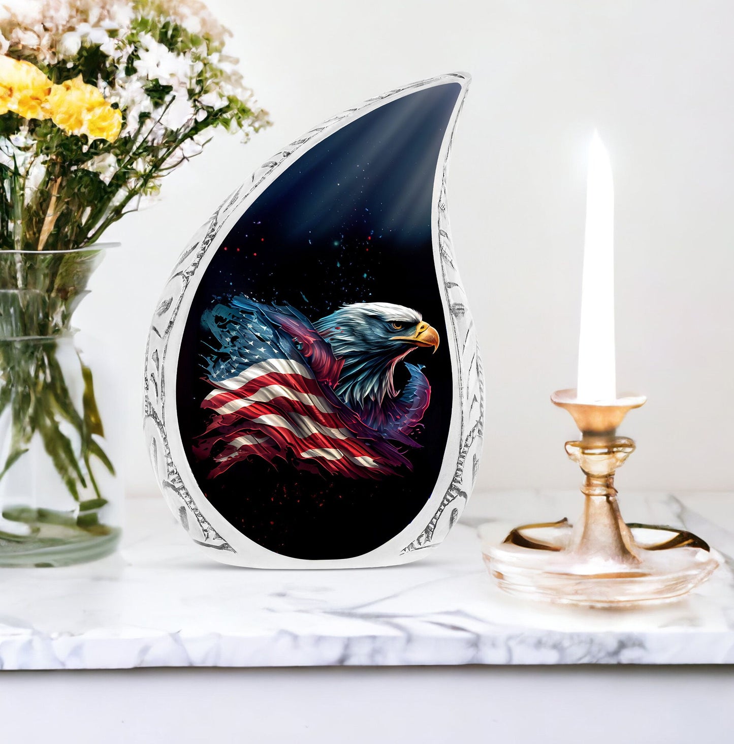 Elegant Eagle in Flight cremation urn, large burial urn for adult human ashes, unique metal funeral urn for women
