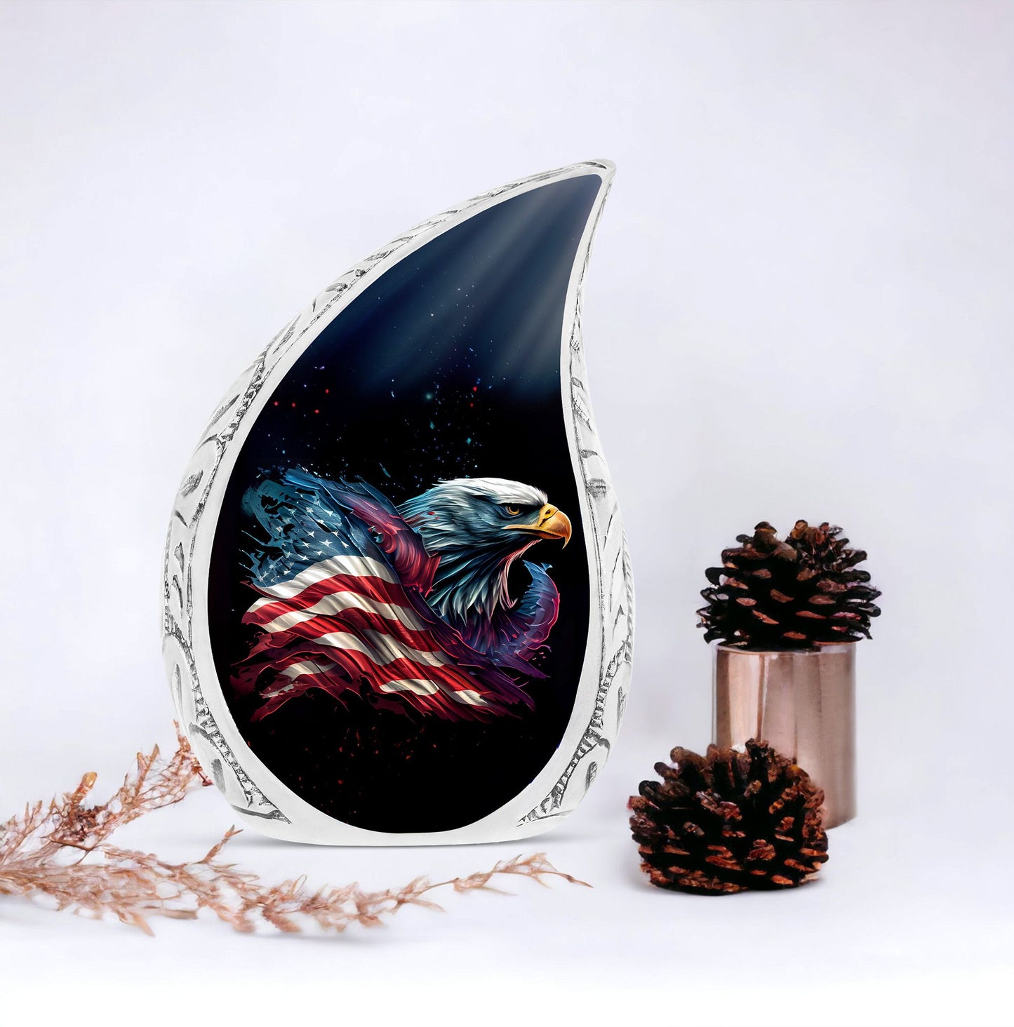 Elegant Eagle in Flight cremation urn, large burial urn for adult human ashes, unique metal funeral urn for women