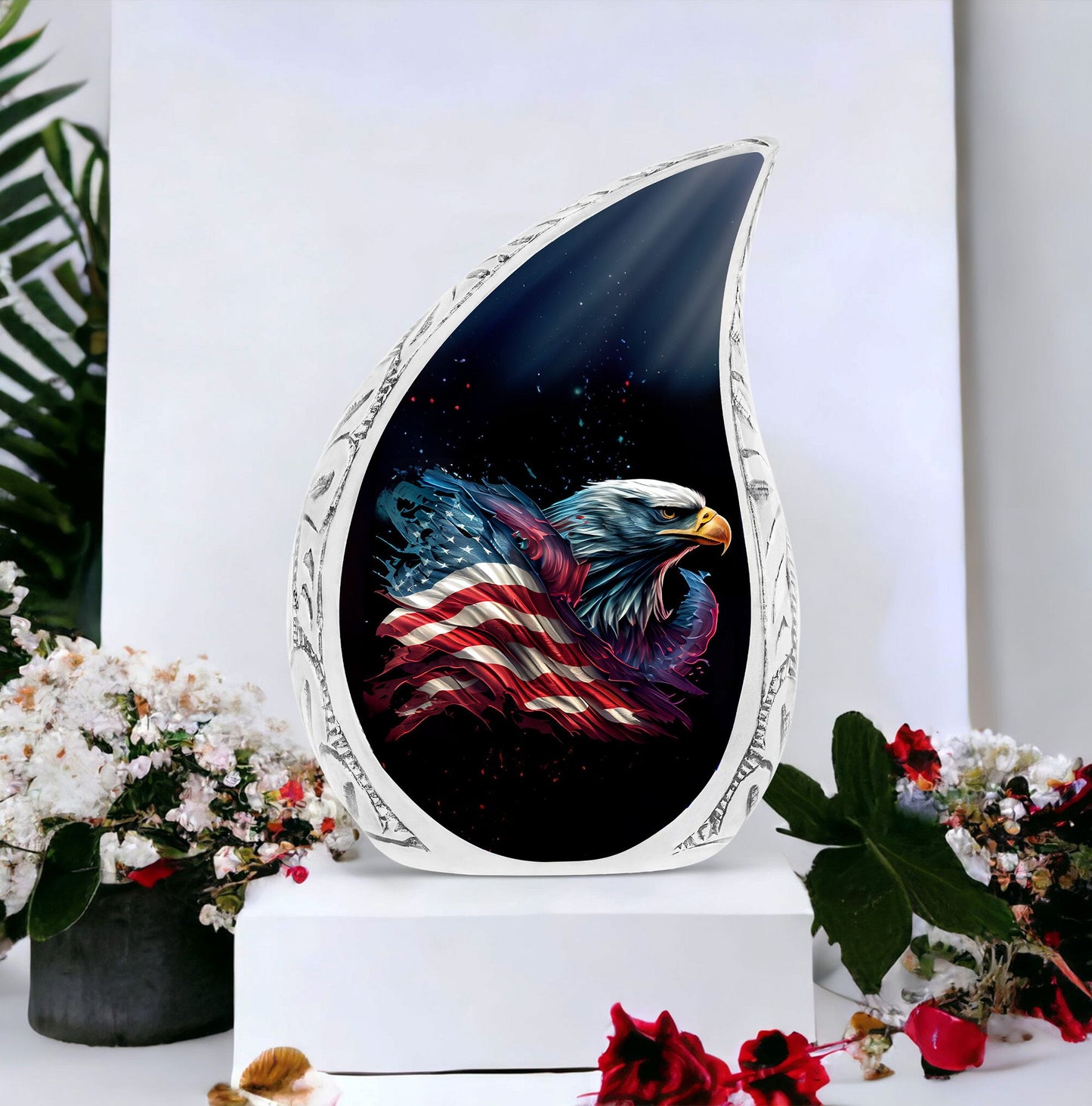 Elegant Eagle in Flight cremation urn, large burial urn for adult human ashes, unique metal funeral urn for women