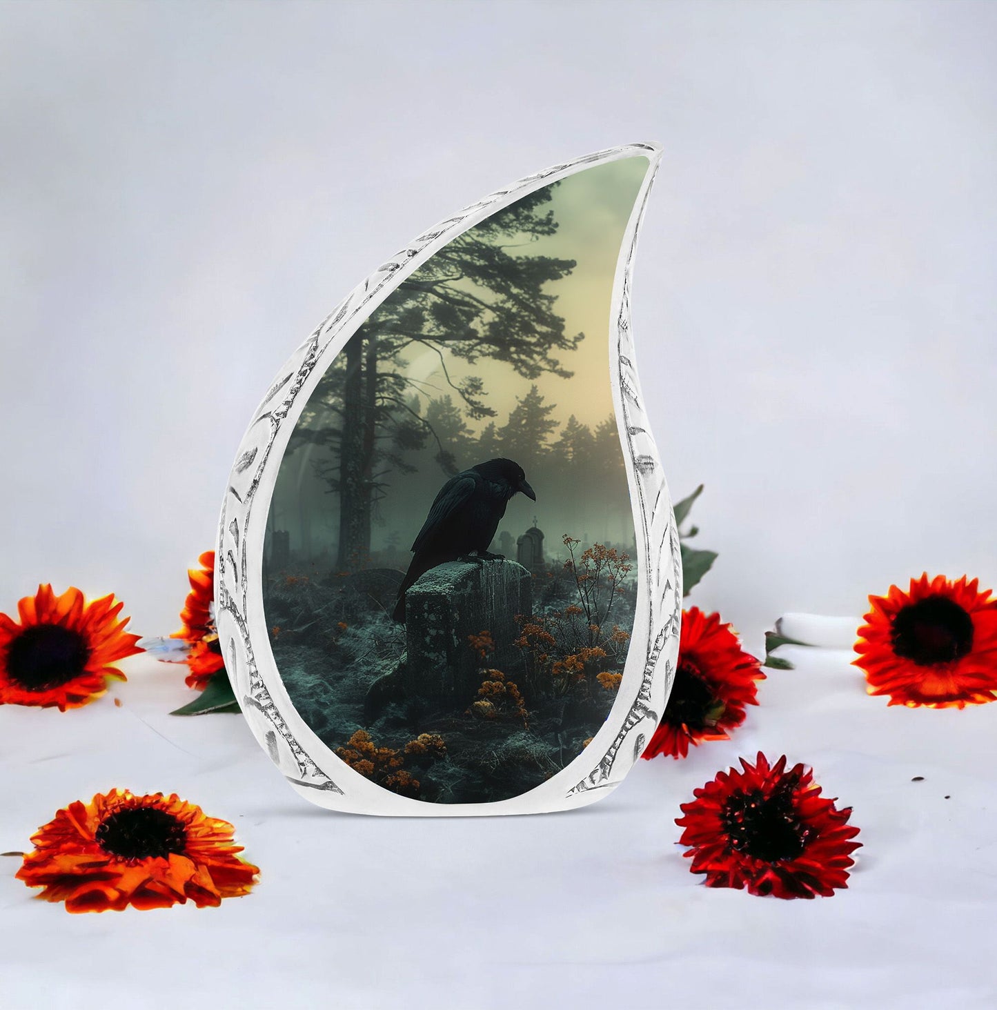 Large Raven's Watch cremation urn, unique urn for human adult ashes, suitable for mom