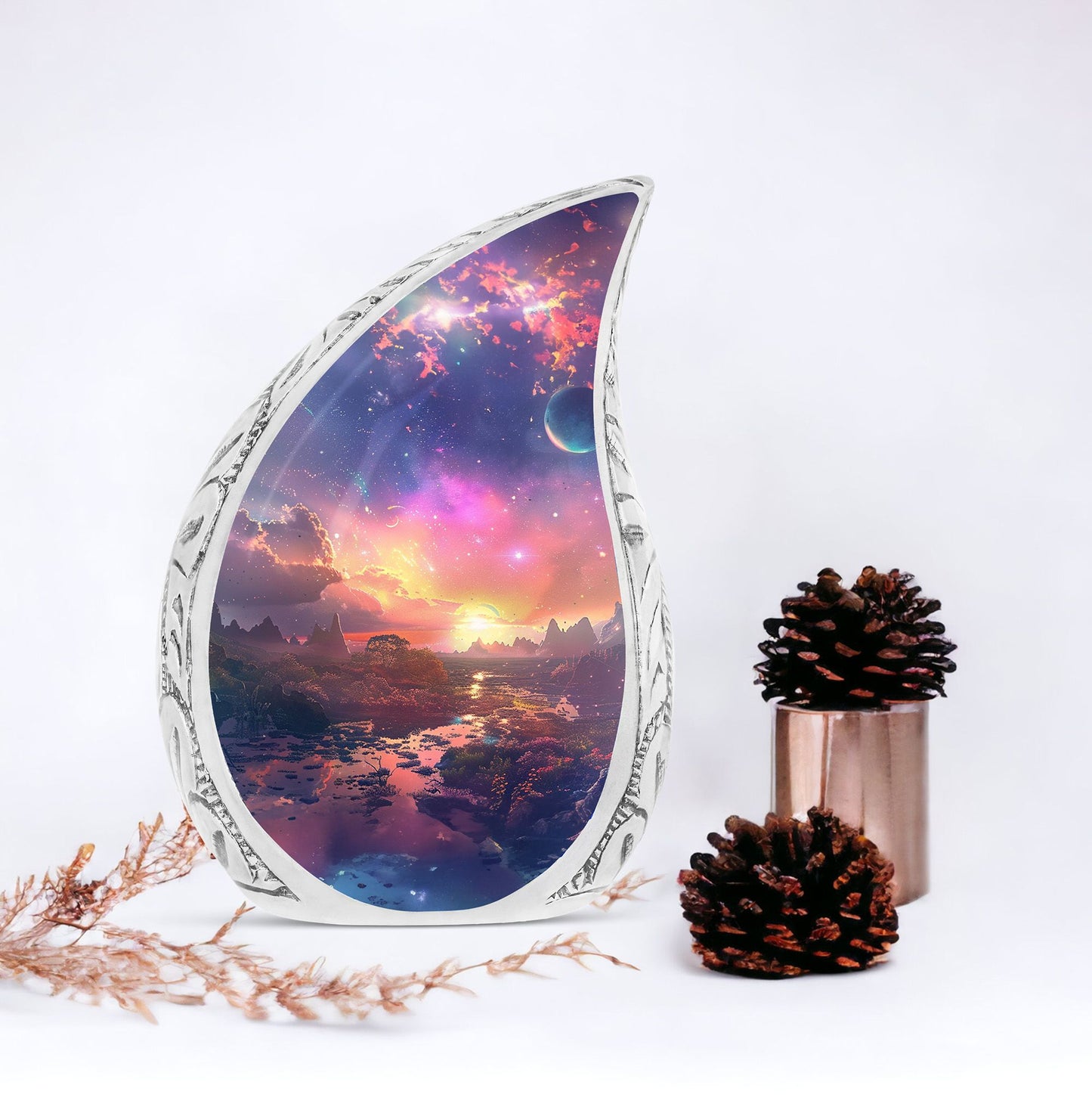 Dreamscape Twilight large urn, a burial urn for adult human ashes, serves as a dignified ashes holder