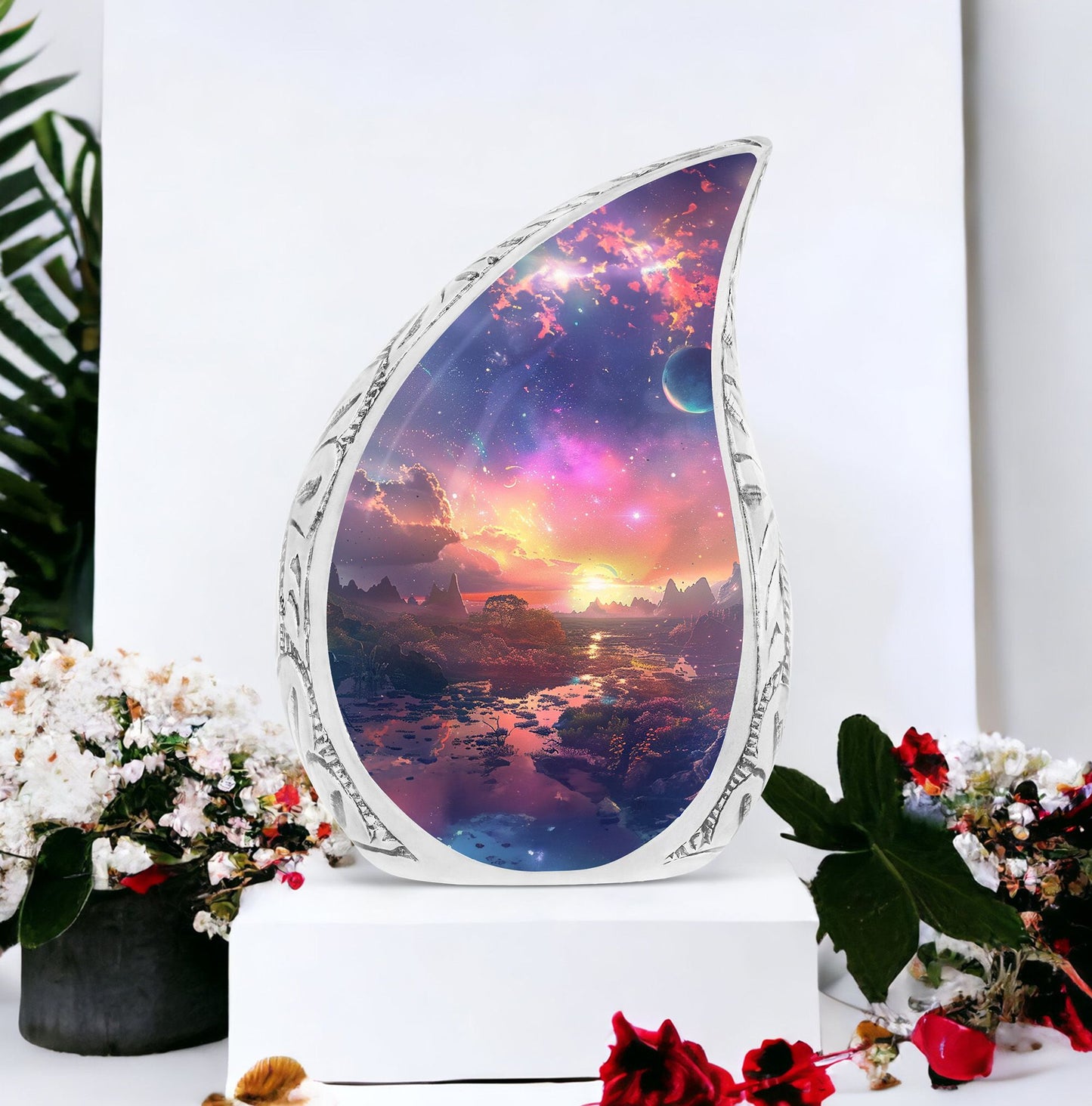 Dreamscape Twilight large urn, a burial urn for adult human ashes, serves as a dignified ashes holder