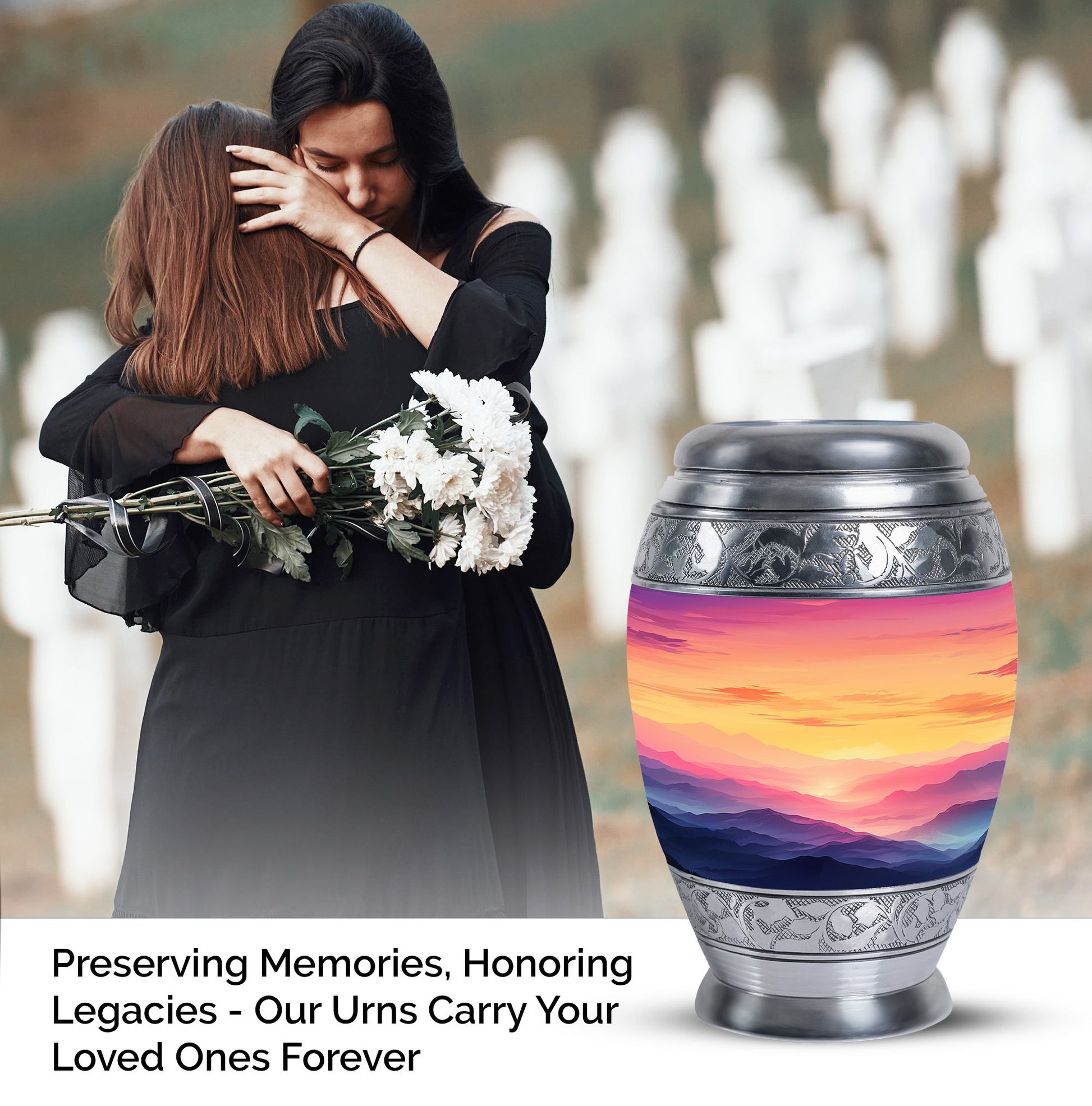 Large Mountain-themed Memorial Cremation Urn for Ashes, ideal for adults and women