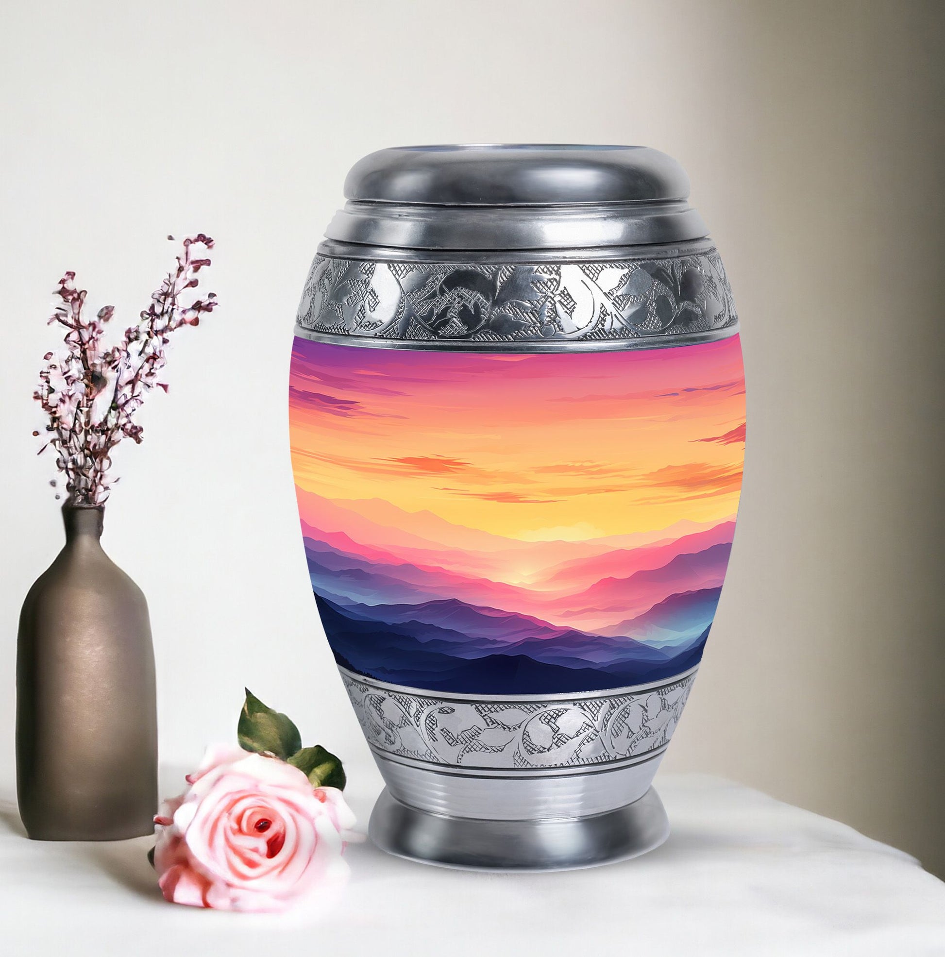 Large Mountain-themed Memorial Cremation Urn for Ashes, ideal for adults and women
