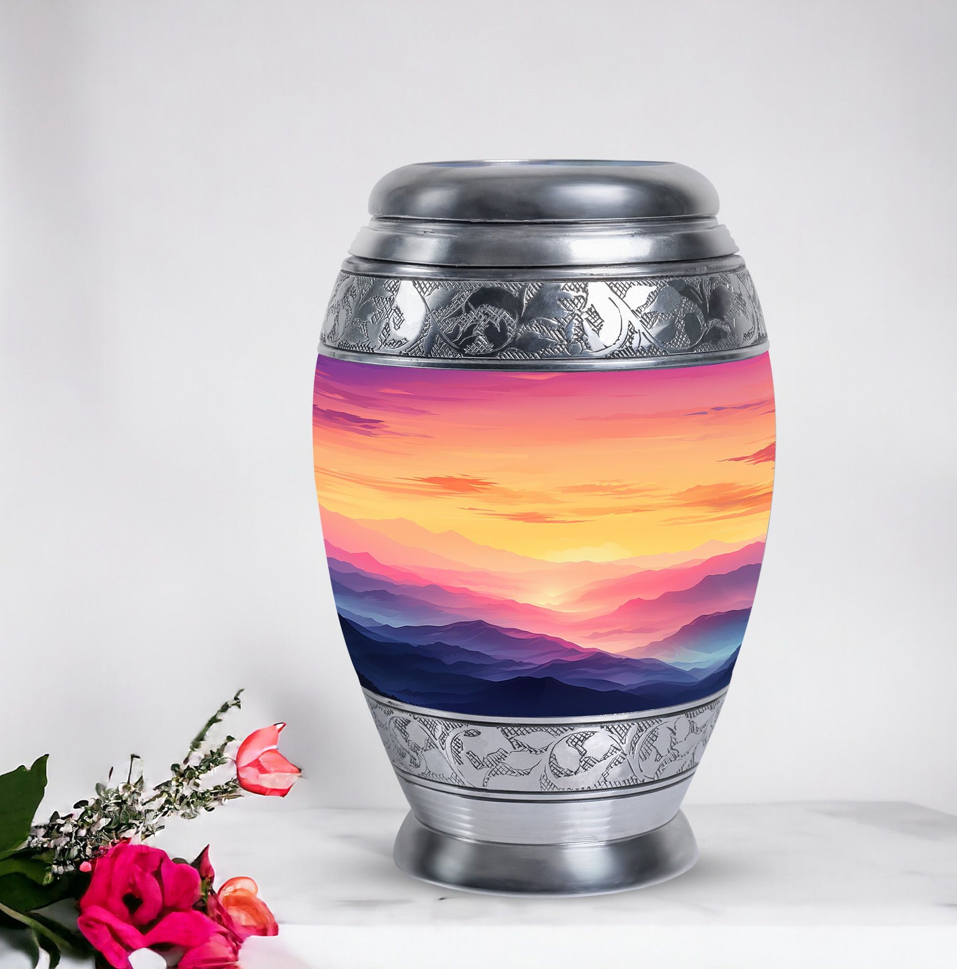 Large Mountain-themed Memorial Cremation Urn for Ashes, ideal for adults and women