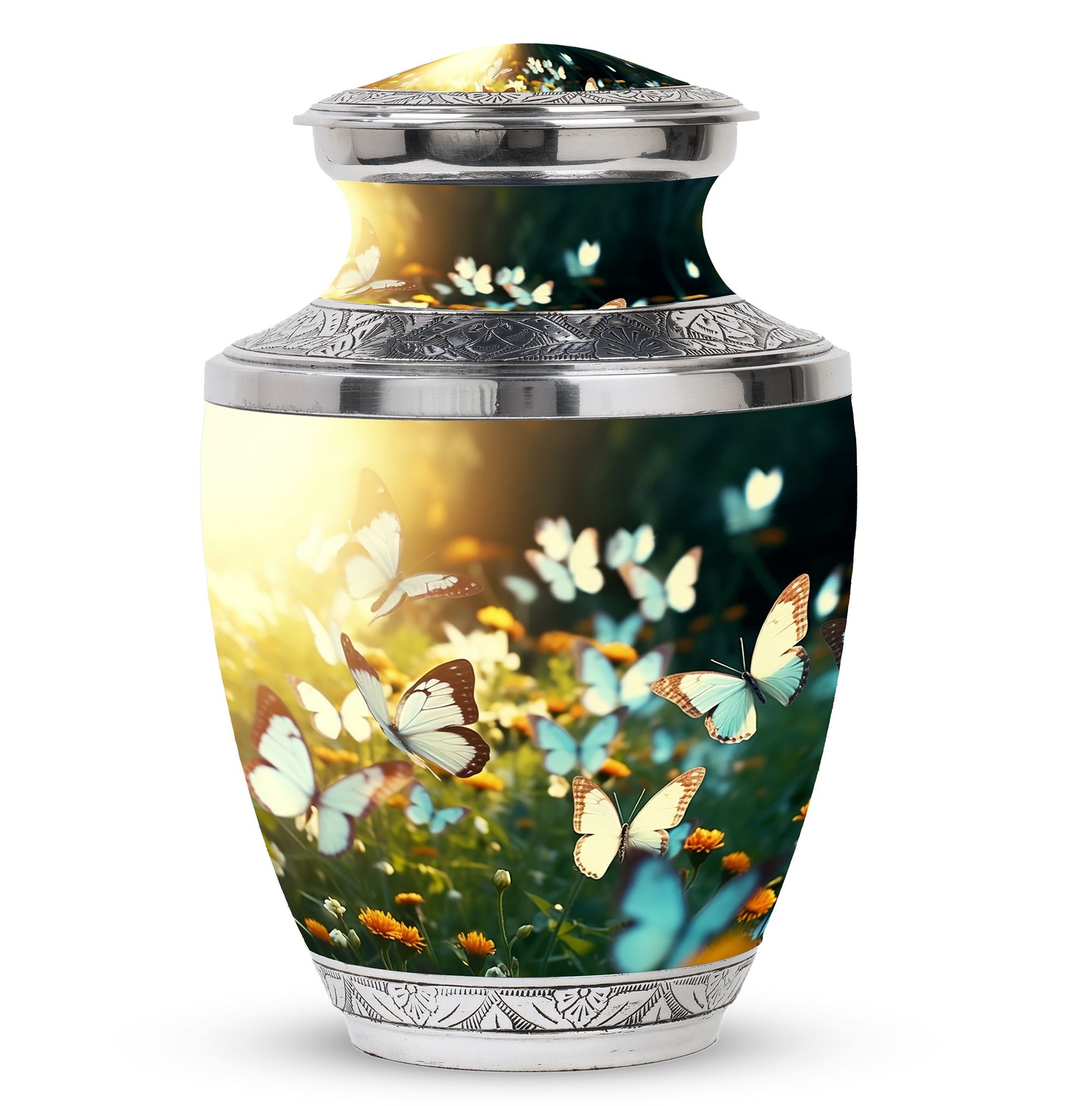 Butterflies Memorial Urn for storing cremated remains, ideal for men's burial and funeral urns