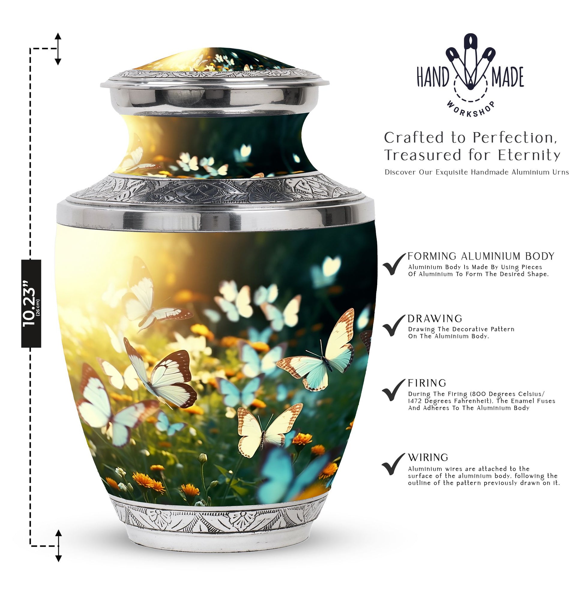 Butterflies Memorial Urn for storing cremated remains, ideal for men's burial and funeral urns