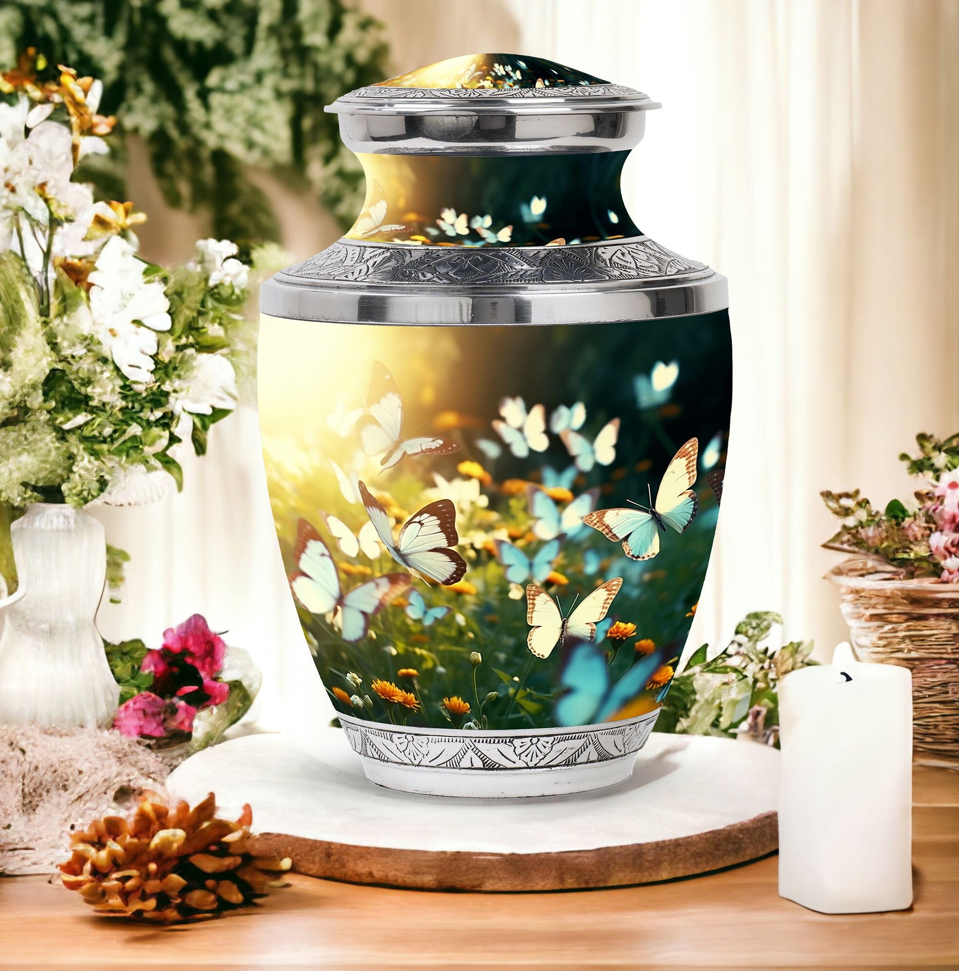 Butterflies Memorial Urn for storing cremated remains, ideal for men's burial and funeral urns