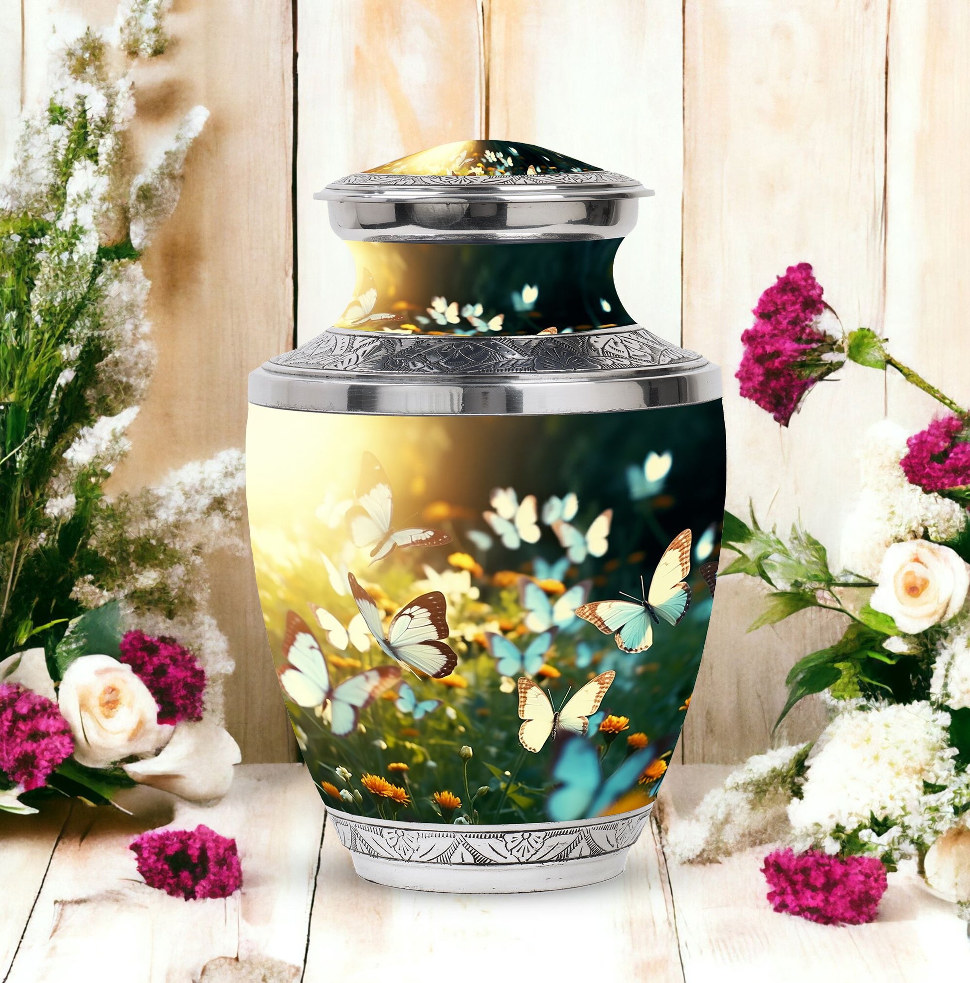 Butterflies Memorial Urn for storing cremated remains, ideal for men's burial and funeral urns