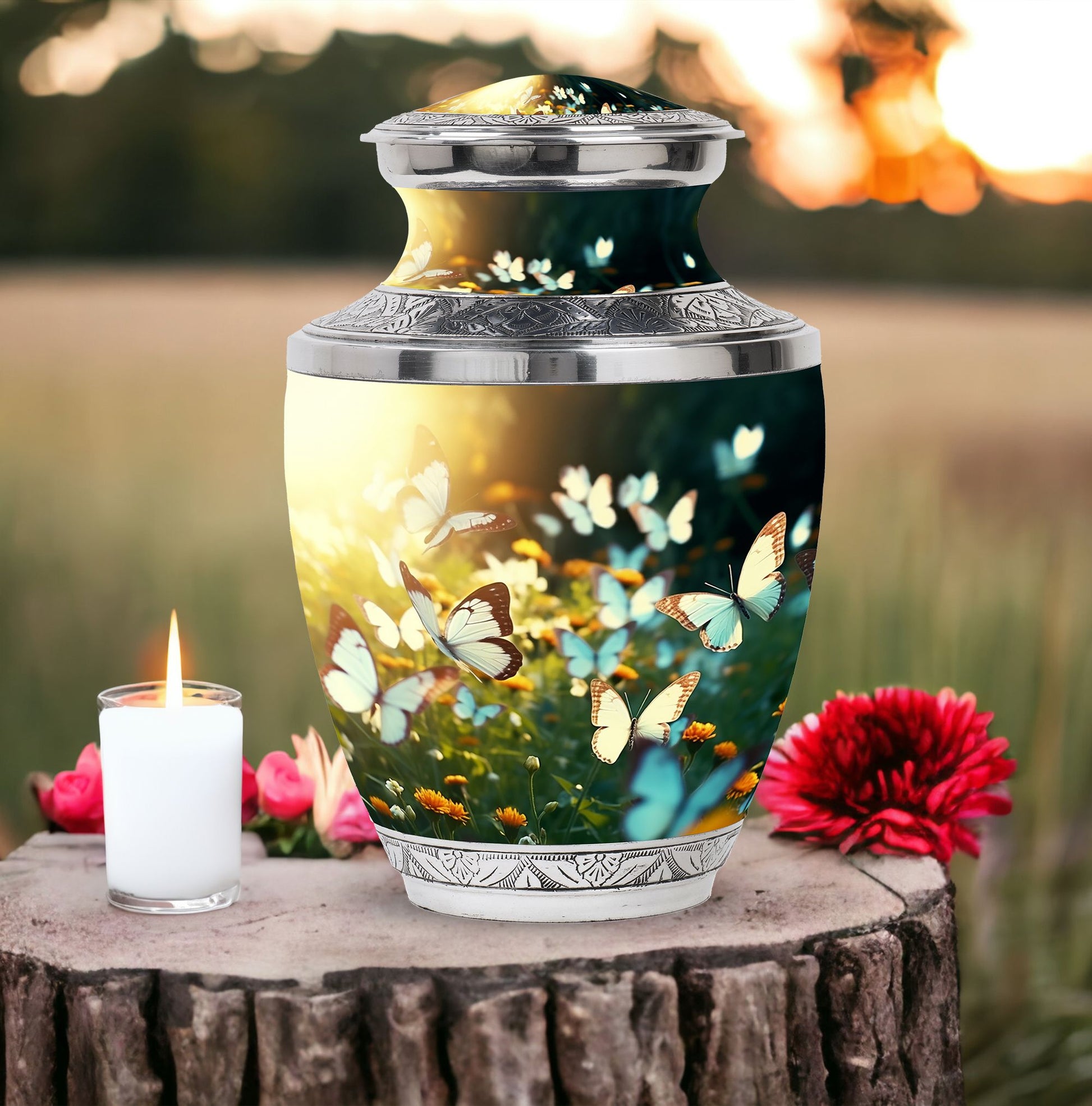 Butterflies Memorial Urn for storing cremated remains, ideal for men's burial and funeral urns
