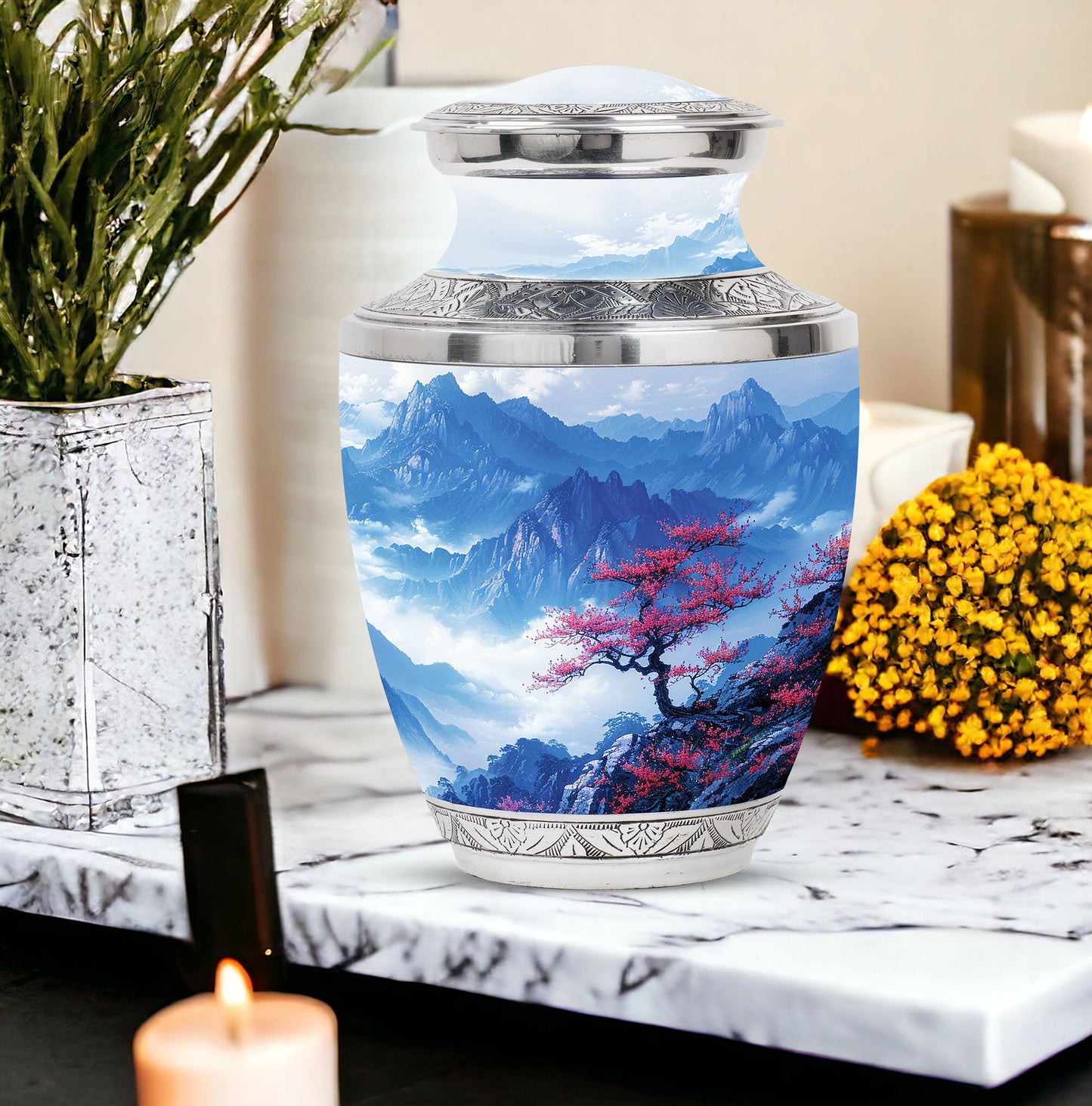 Adult Blue Mountain Urn, a large Monar_Urn design for storing cremation ashes, ideal for an adult male dad.