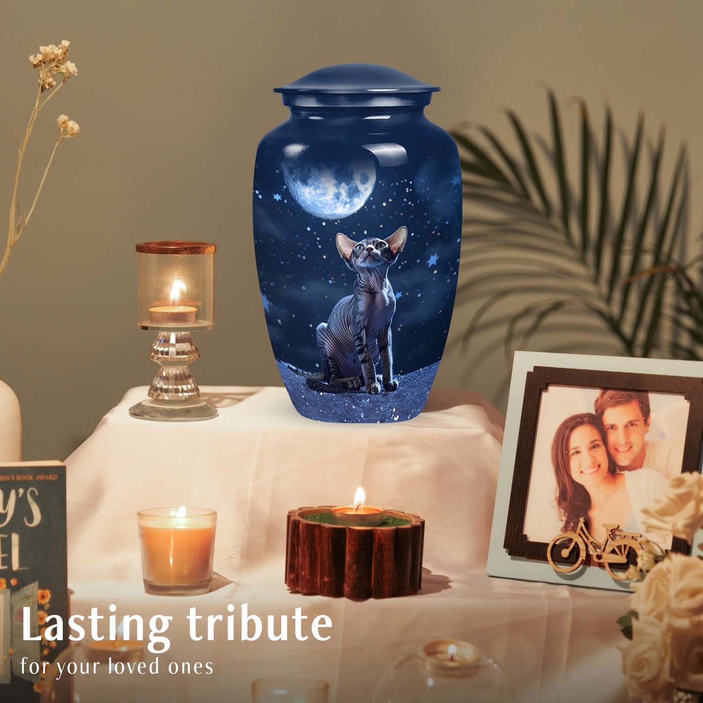 Unique Cat with Moon designed large pet Urn for cat cremation