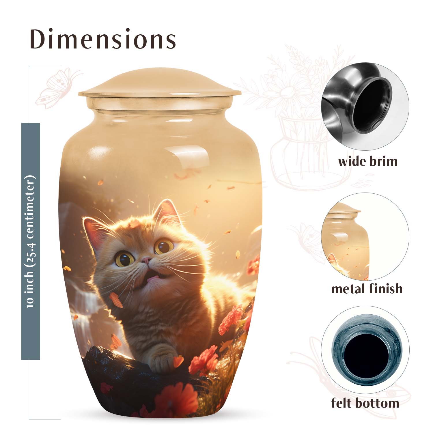Classic Cat Design Pet Cremation Urn | Container For Cat Ashes