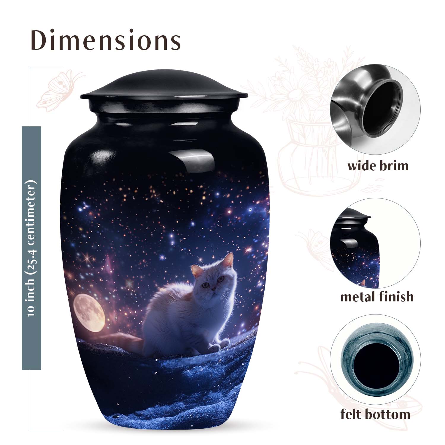 Unique Cat Urn with a Starry Sky Design, a Large Memorial Urn for Pets