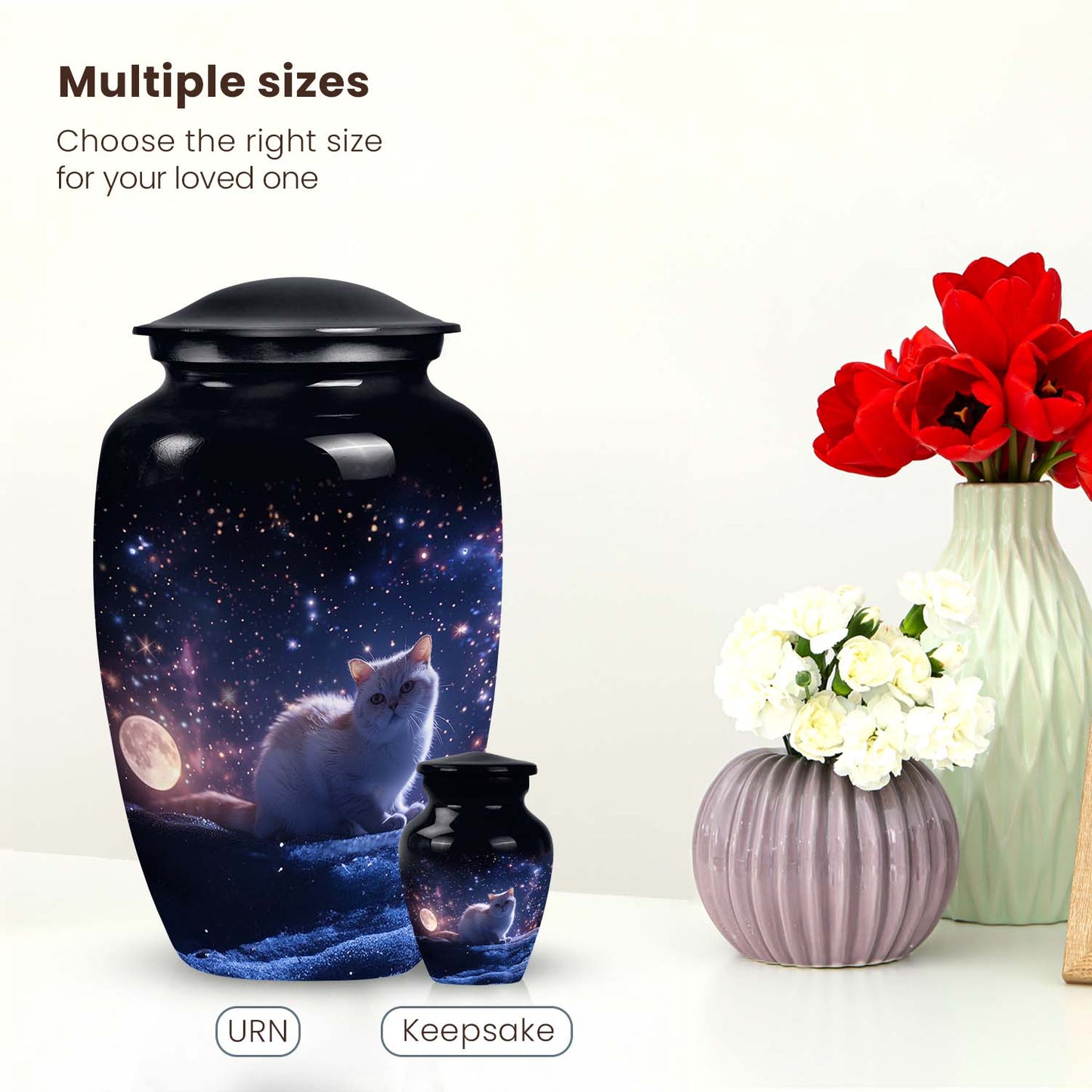 Unique Cat Urn with a Starry Sky Design, a Large Memorial Urn for Pets