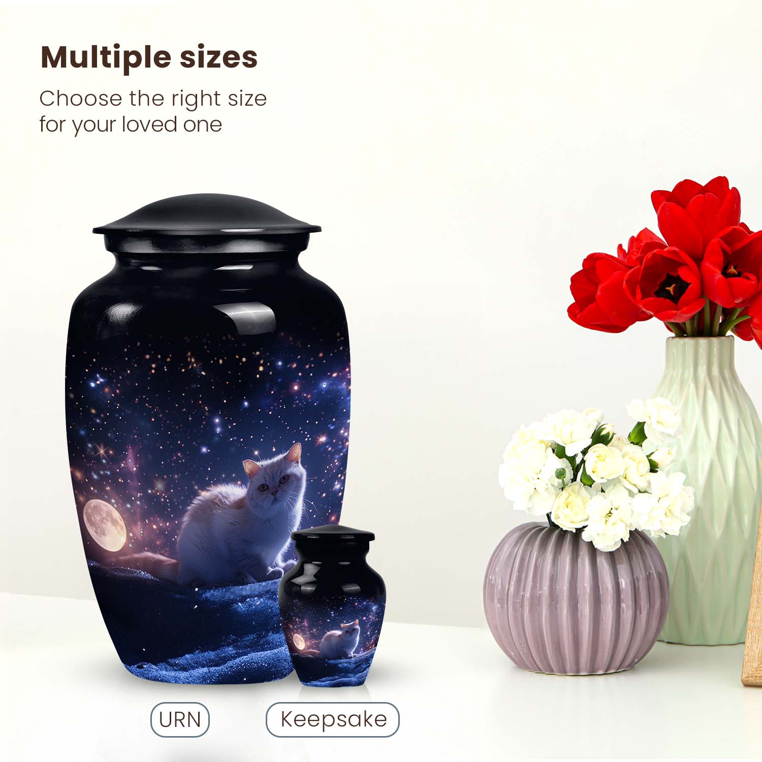 Unique Cat Urn with a Starry Sky Design, a Large Memorial Urn for Pets