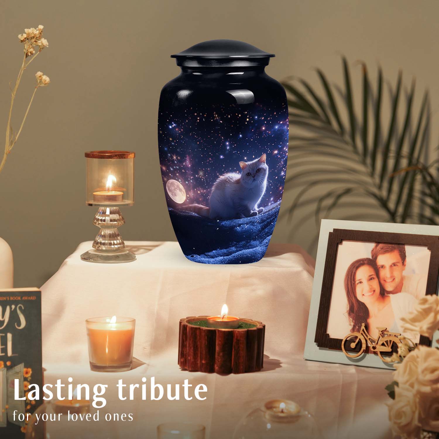 Unique Cat Urn with a Starry Sky Design, a Large Memorial Urn for Pets