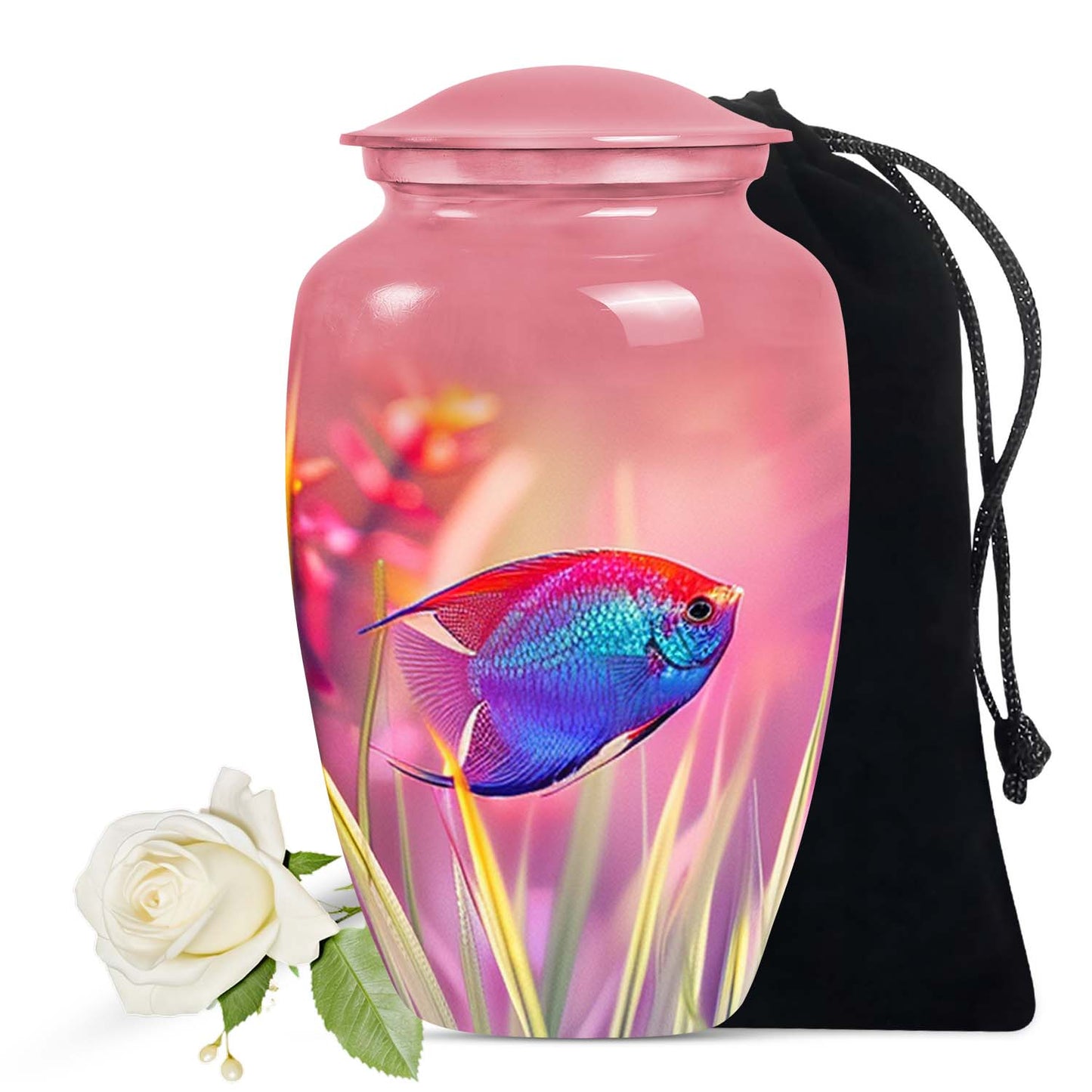 Large Blissful Coral Angelfish Urn for human ashes, perfect for marine-themed funeral memorials