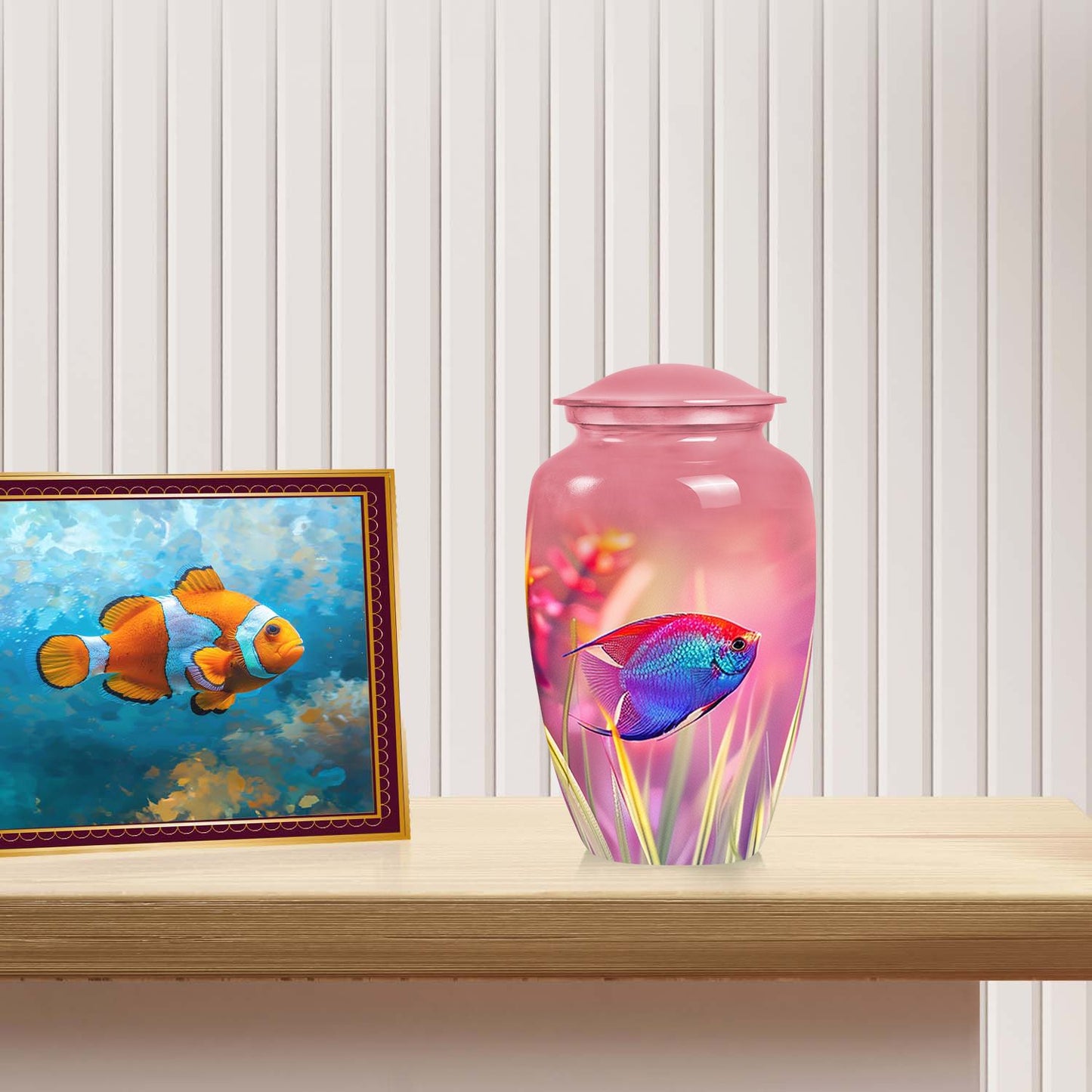 Large Blissful Coral Angelfish Urn for human ashes, perfect for marine-themed funeral memorials