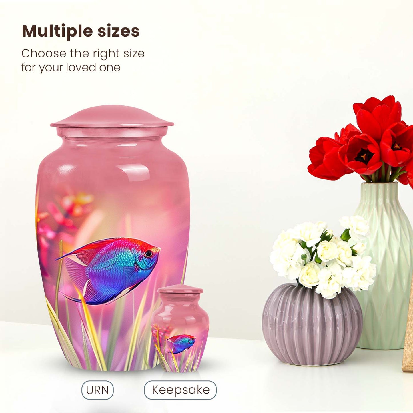 Large Blissful Coral Angelfish Urn for human ashes, perfect for marine-themed funeral memorials