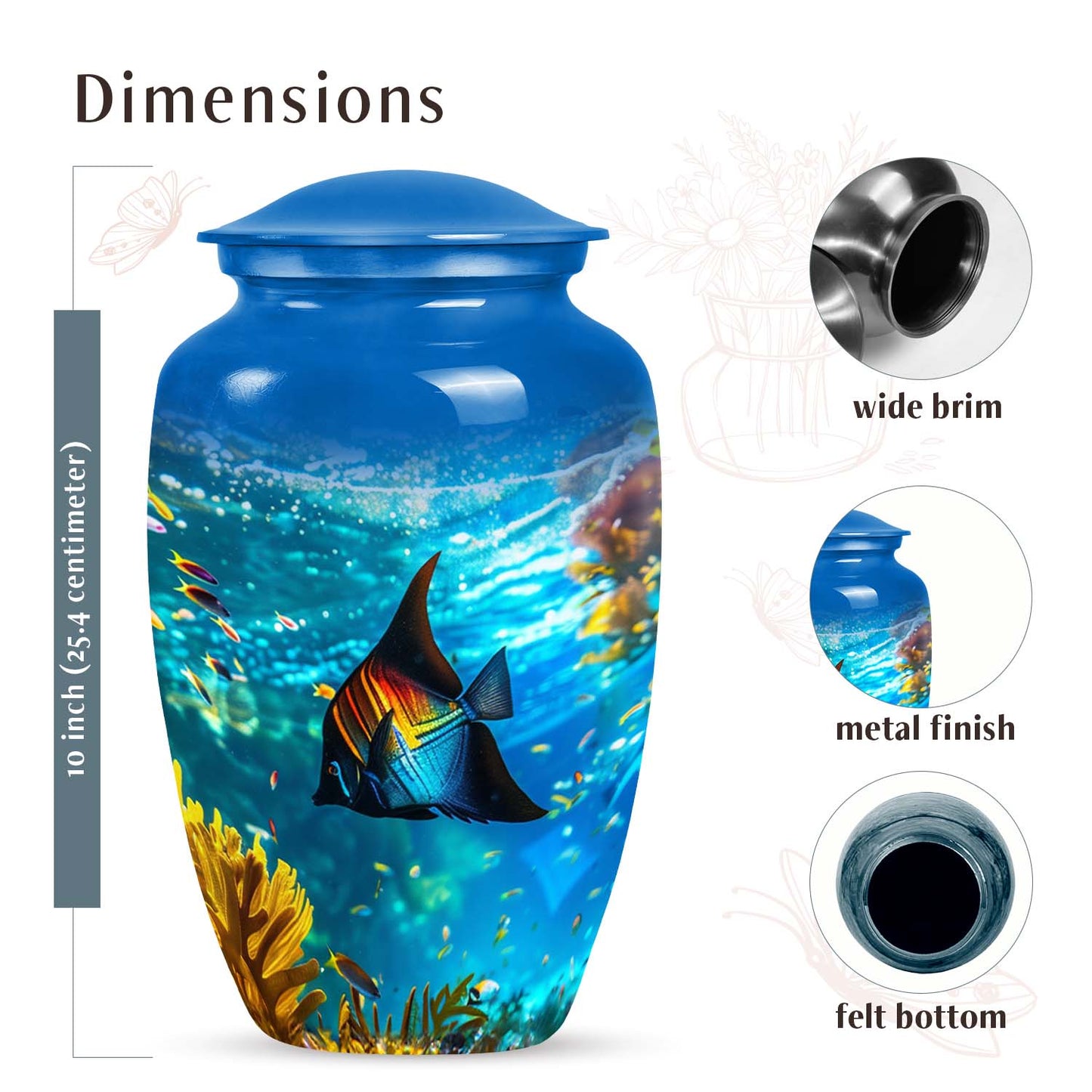 Large Tropical Paradise Angelfish Urn, a religious gravesite urn for ashes with a fish theme