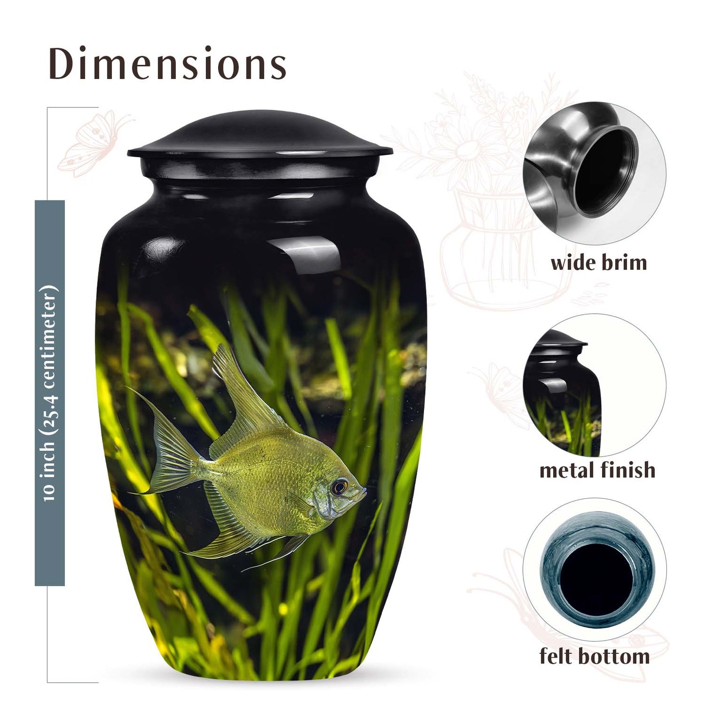 Large Verdant Depths Angelfish Urn for cremation remains, a unique choice in fish-themed human cremation urns