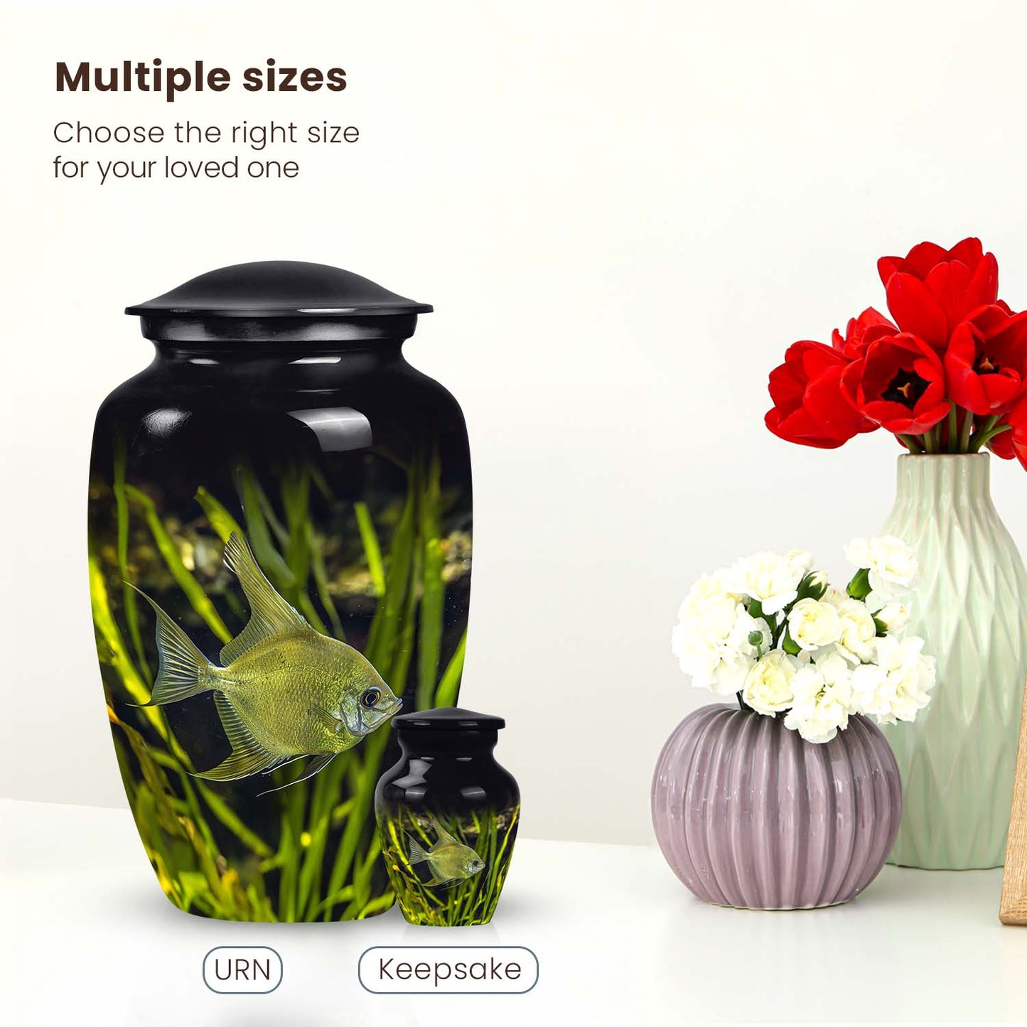 Large Verdant Depths Angelfish Urn for cremation remains, a unique choice in fish-themed human cremation urns