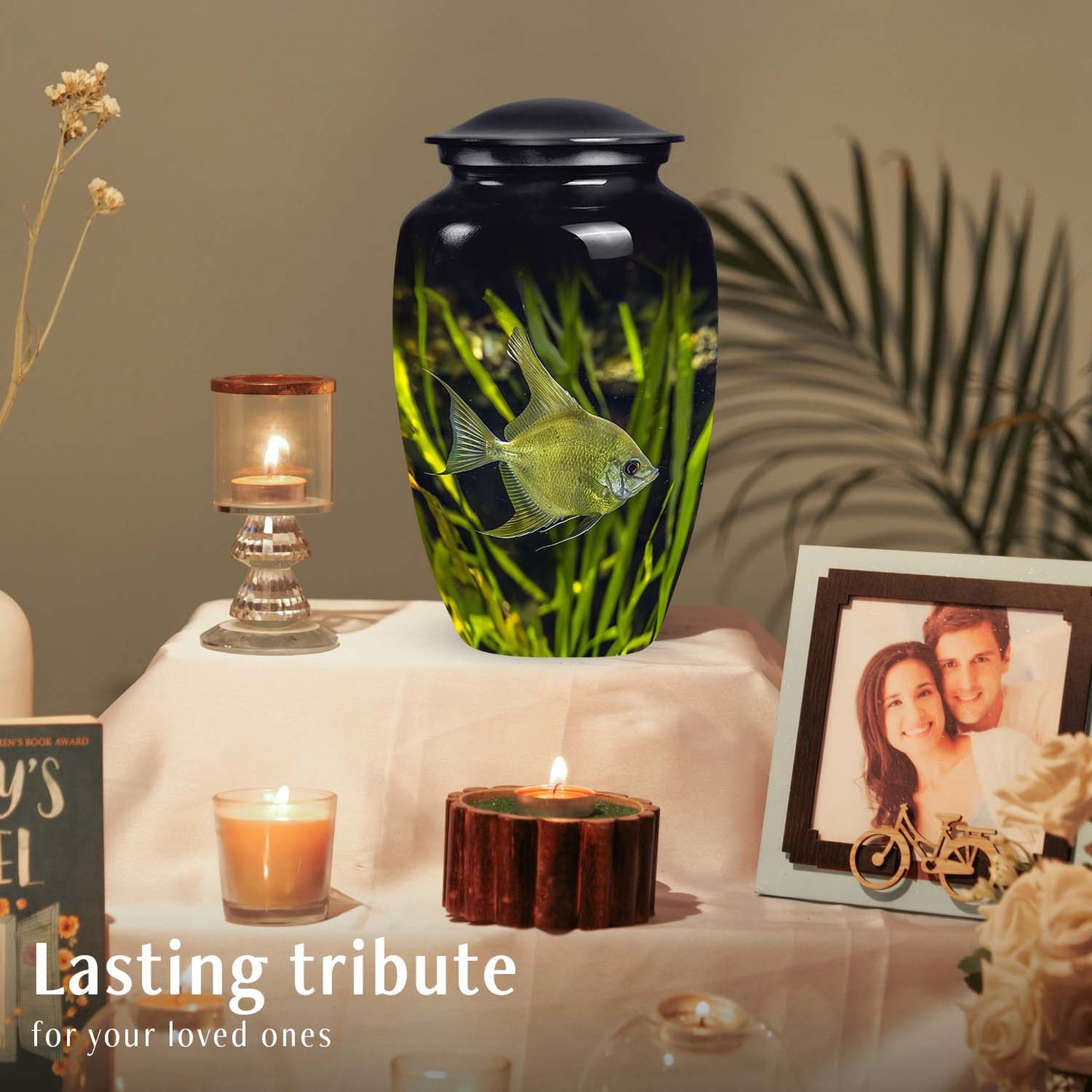 Large Verdant Depths Angelfish Urn for cremation remains, a unique choice in fish-themed human cremation urns