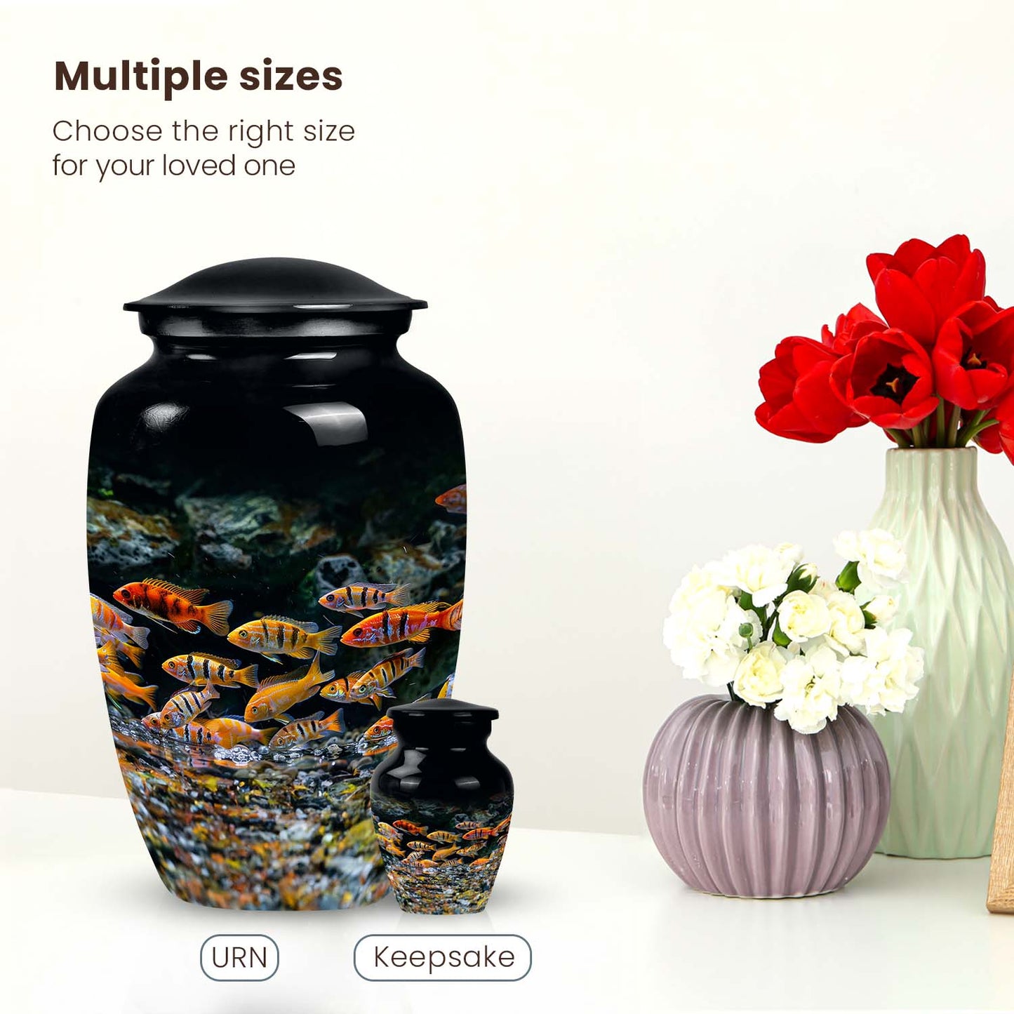 Large and unique fish design urn, ideal for preserving mother's ashes