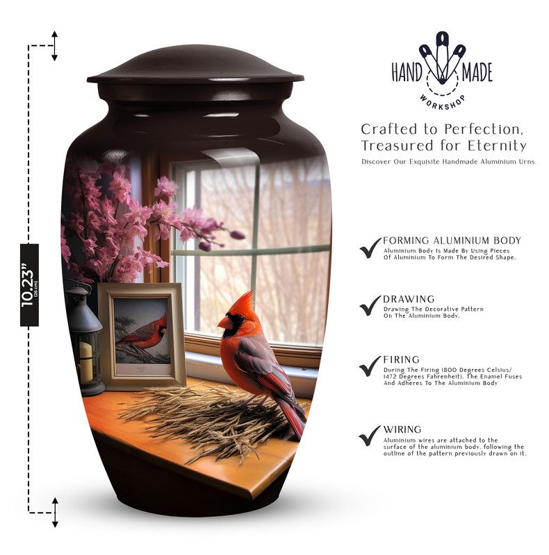 Large Cardinal Bird Cremation Urn for Storing Cremated Human Ashes