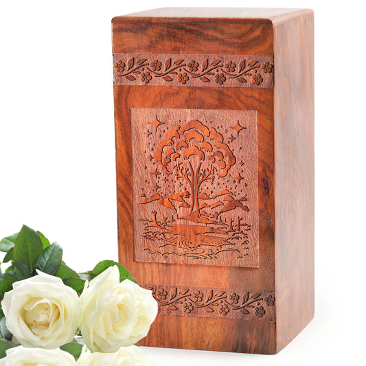 Tree of Life Handmade Wooden Cremation Urn |  Eco-Friendly Urn Box
