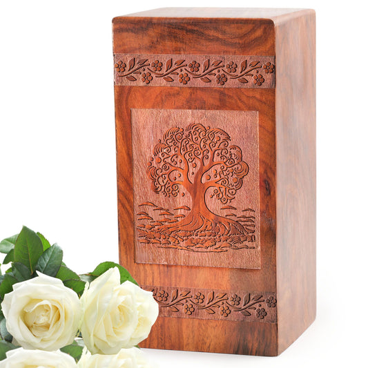 Sophisticated Tree of Life Wooden Cremation Urn for Safekeeping Human Ashes