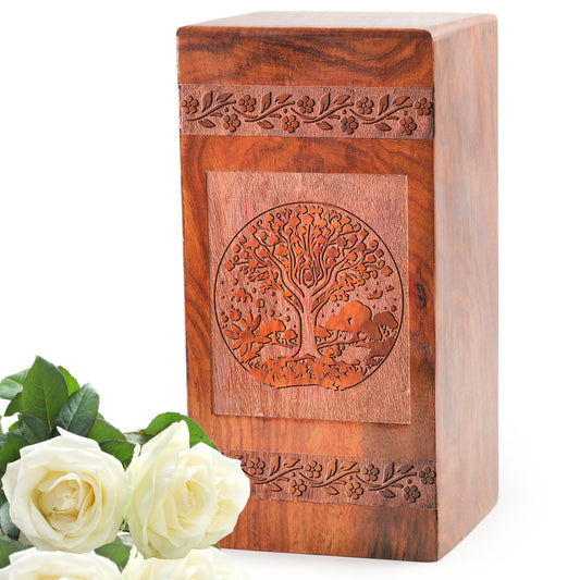 Large Tree of Life wooden urn dedicated for human ashes, ideal decorative funeral urn or companion cremation urn for adult male