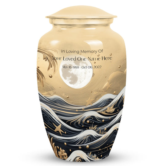 Artistic Ocean Waves Moonlit Cremation Urn For Human Ashes