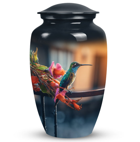 Balcony Sitting Blue Hummingbird Large Cremation Urn For Cremated Ashes